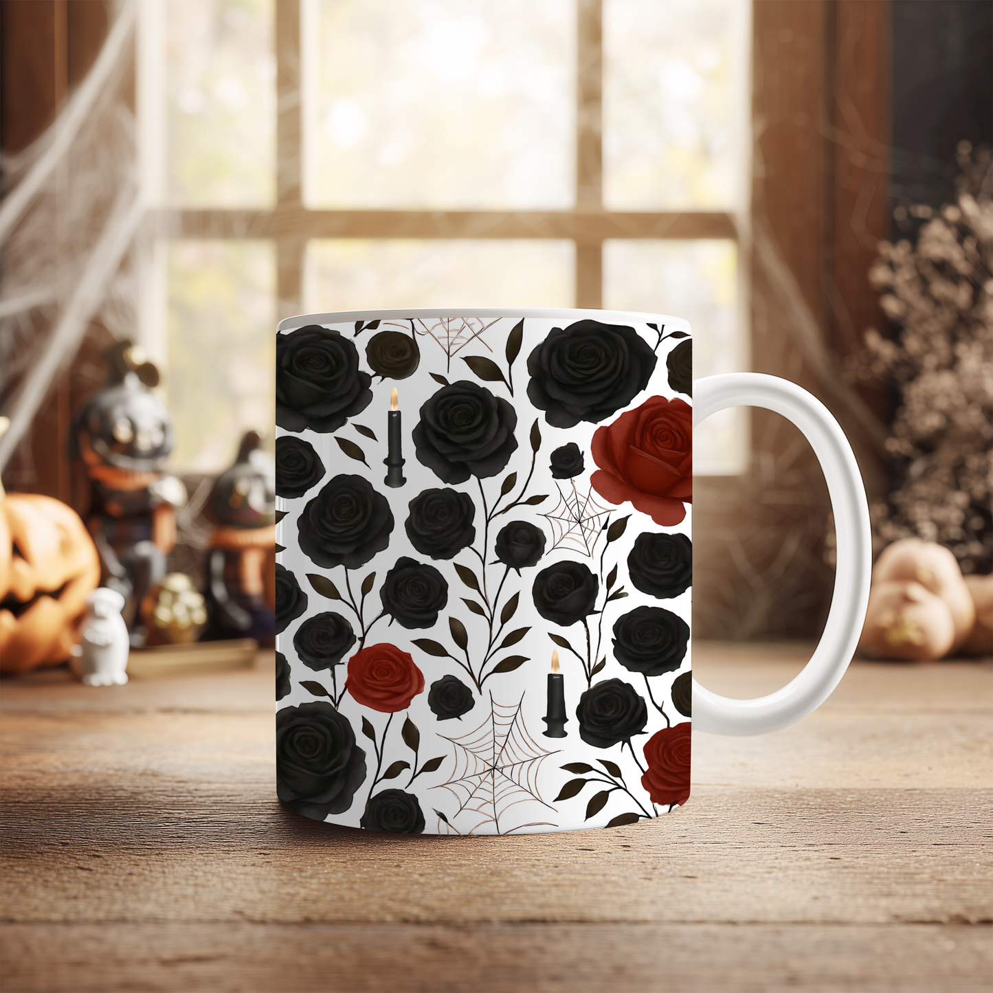 Gothic Rose Halloween Mug, a mystical blend of elegance and enchantment,adorned with intricately designed roses, making every sip feel like a spellbinding experience, Perfect for your morning brew.