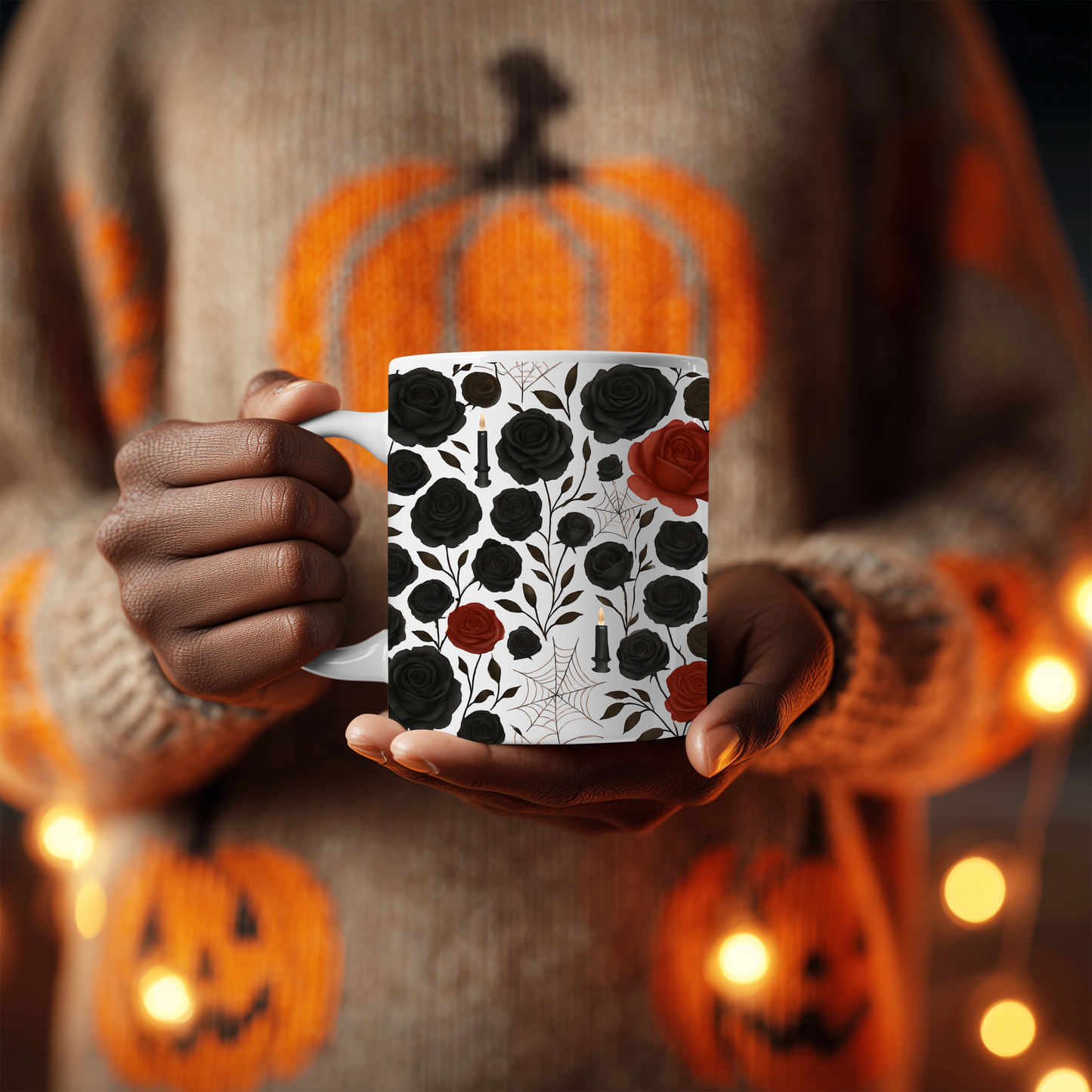 Gothic Rose Halloween Mug, a mystical blend of elegance and enchantment,adorned with intricately designed roses, making every sip feel like a spellbinding experience, Perfect for your morning brew.