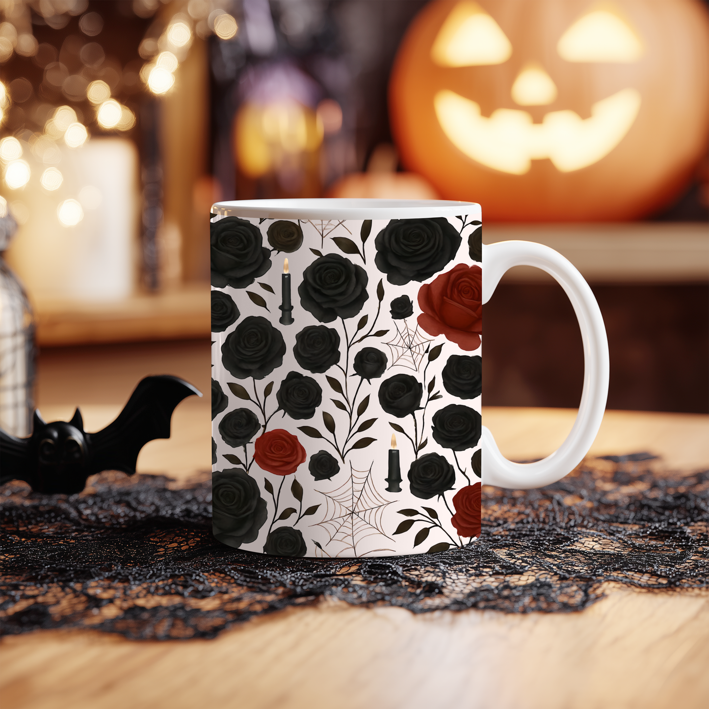 Gothic Rose Halloween Mug, a mystical blend of elegance and enchantment,adorned with intricately designed roses, making every sip feel like a spellbinding experience, Perfect for your morning brew.