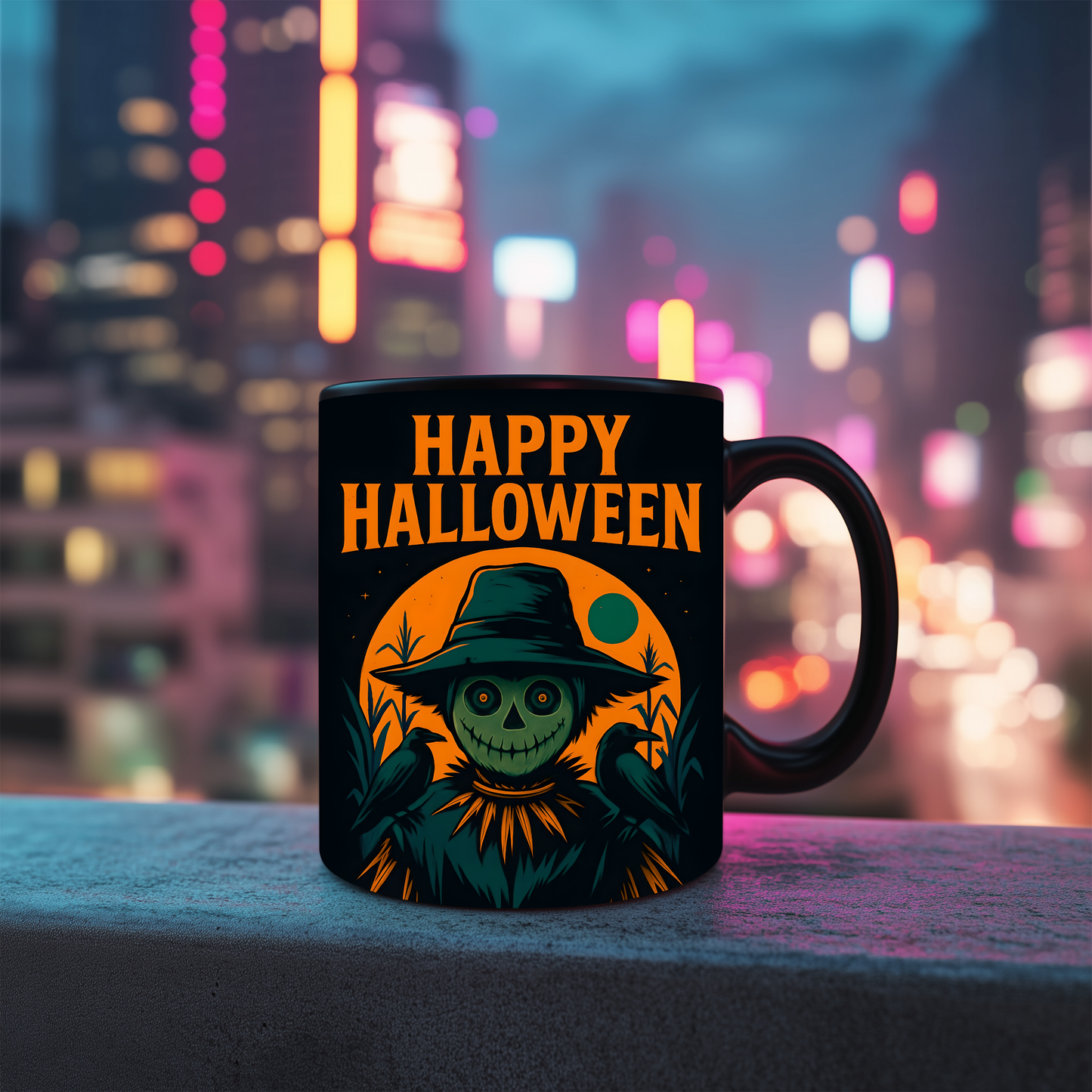 Happy Halloween Scarecrow Mug, This spooky mug is a delightful fusion of vibrant autumn hues and charmingly eerie designs, perfect for your morning brew.