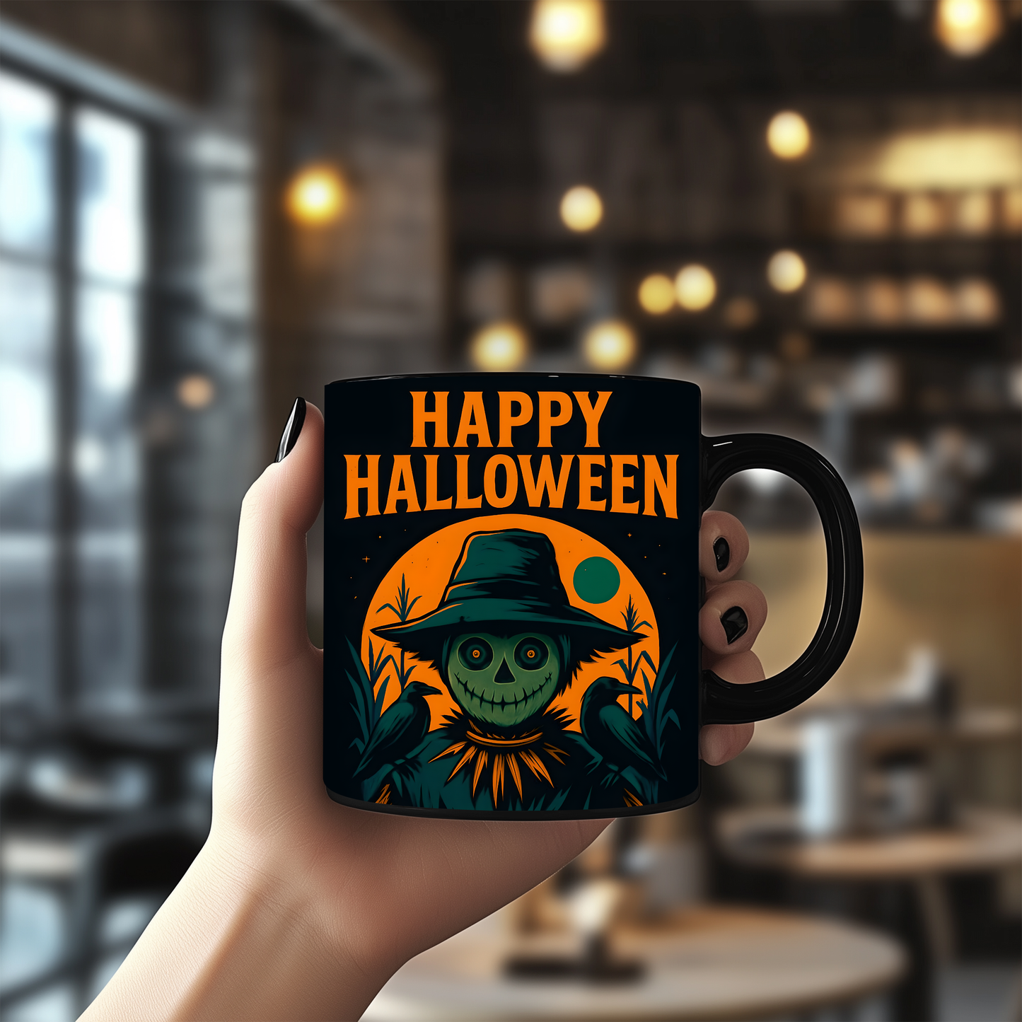 Happy Halloween Scarecrow Mug, This spooky mug is a delightful fusion of vibrant autumn hues and charmingly eerie designs, perfect for your morning brew.