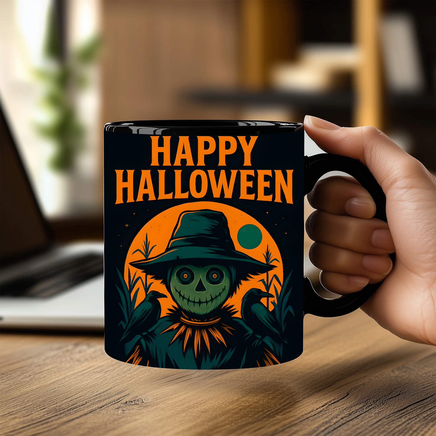 Happy Halloween Scarecrow Mug, This spooky mug is a delightful fusion of vibrant autumn hues and charmingly eerie designs, perfect for your morning brew.