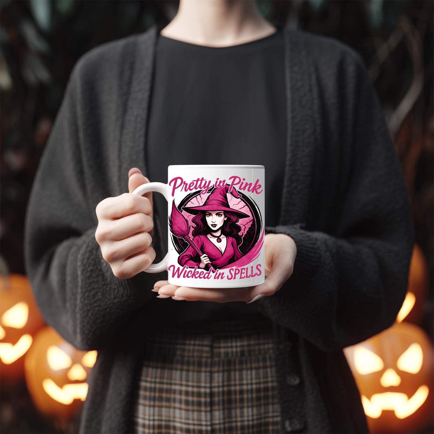 Pretty in Pink Witch Mug, Wicked Spells Coffee Mug, This pink witch mug is perfect for those who relish in the whimsical world of magic and brew.