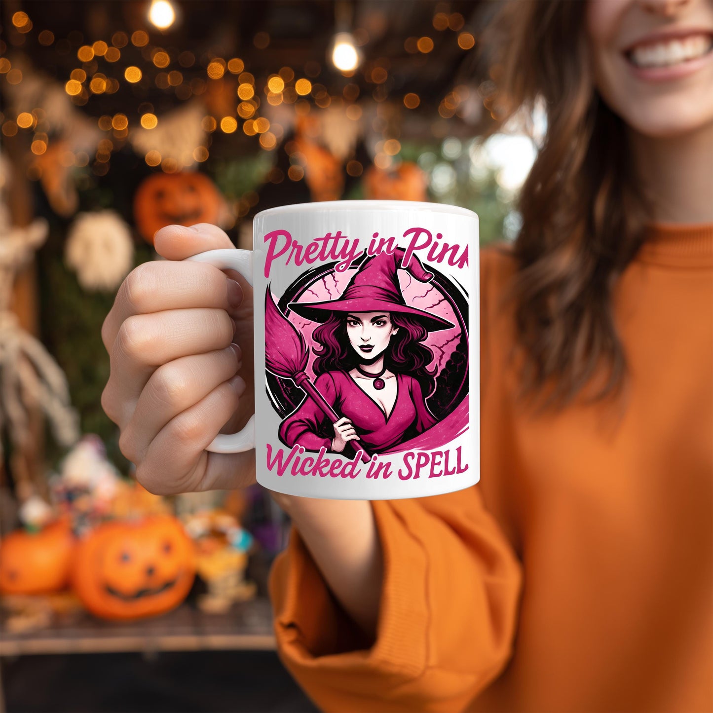 Pretty in Pink Witch Mug, Wicked Spells Coffee Mug, This pink witch mug is perfect for those who relish in the whimsical world of magic and brew.