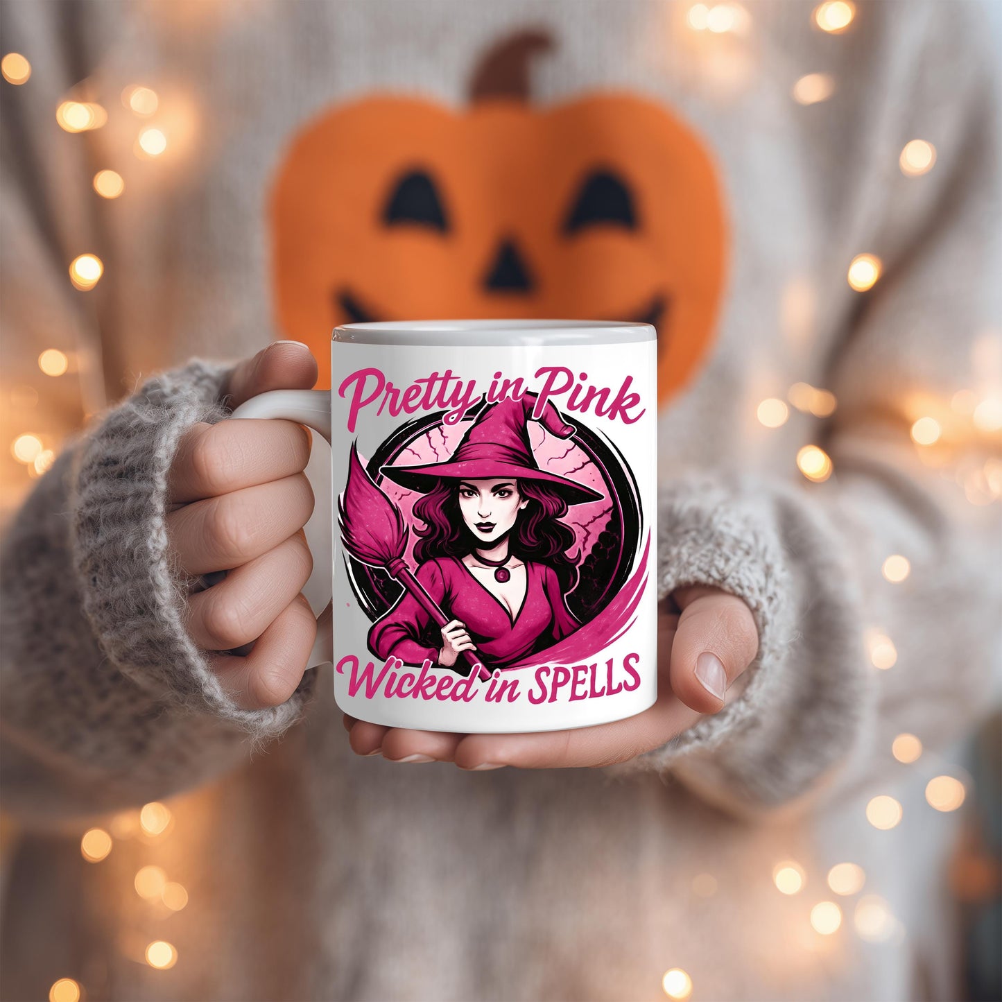 Pretty in Pink Witch Mug, Wicked Spells Coffee Mug, This pink witch mug is perfect for those who relish in the whimsical world of magic and brew.