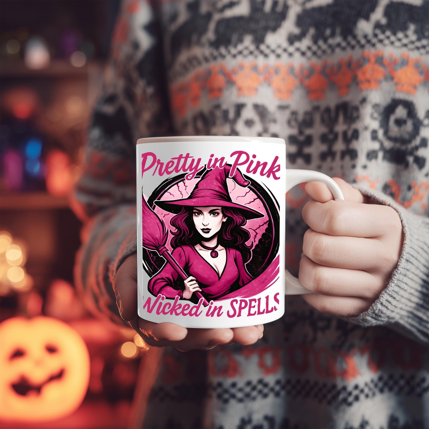 Pretty in Pink Witch Mug, Wicked Spells Coffee Mug, This pink witch mug is perfect for those who relish in the whimsical world of magic and brew.