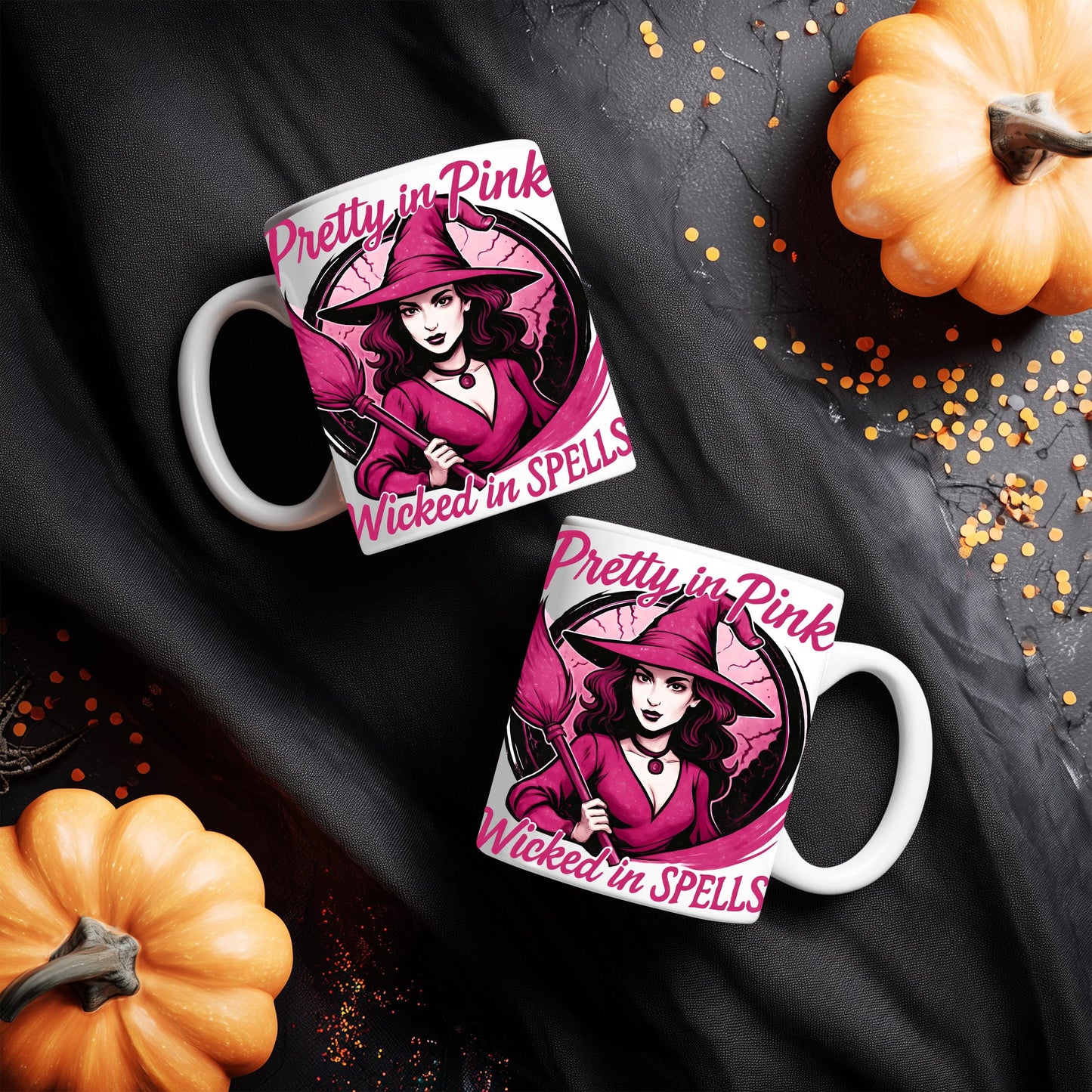 Pretty in Pink Witch Mug, Wicked Spells Coffee Mug, This pink witch mug is perfect for those who relish in the whimsical world of magic and brew.