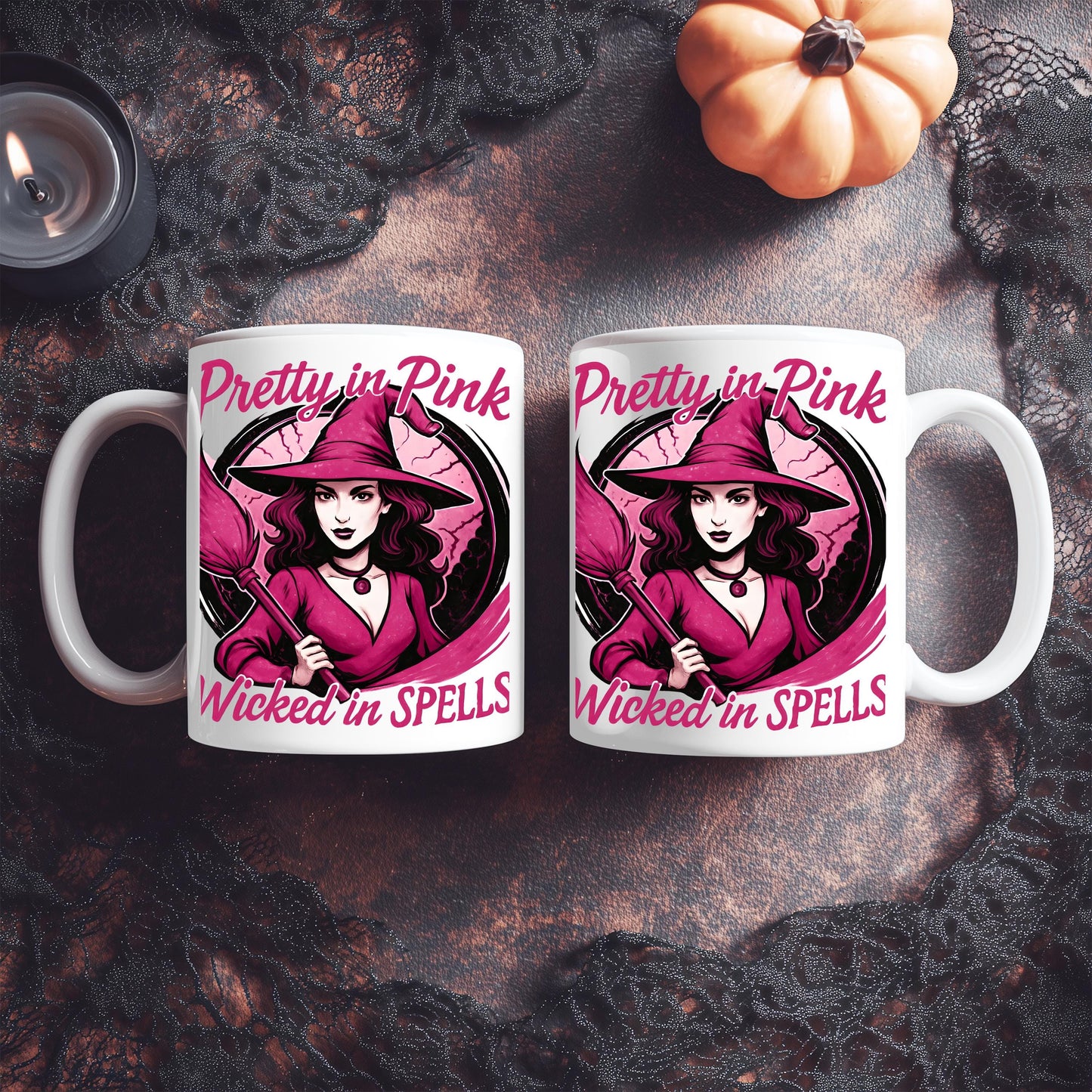 Pretty in Pink Witch Mug, Wicked Spells Coffee Mug, This pink witch mug is perfect for those who relish in the whimsical world of magic and brew.