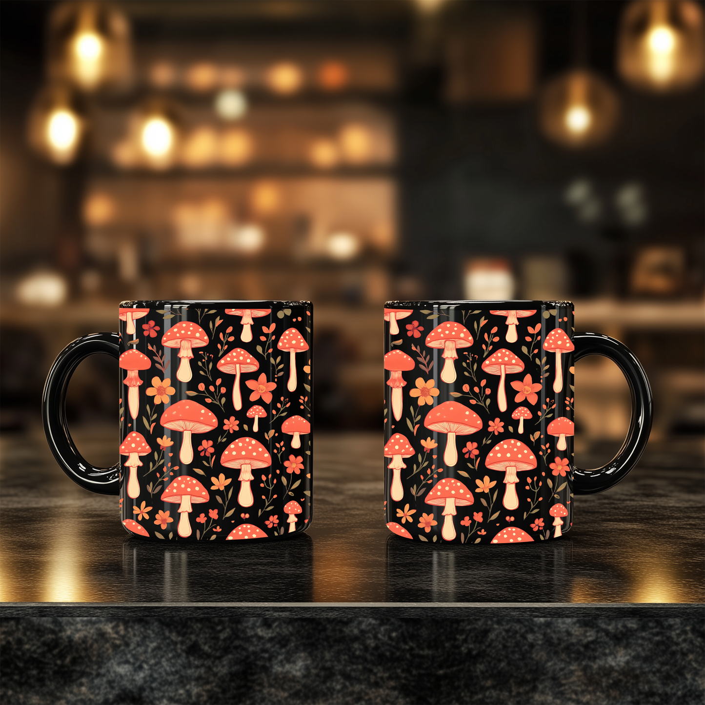 Autumnal Red Mushroom Mug, Perfect for those who adore a touch of the extraordinary in their mushrooms mug collection.