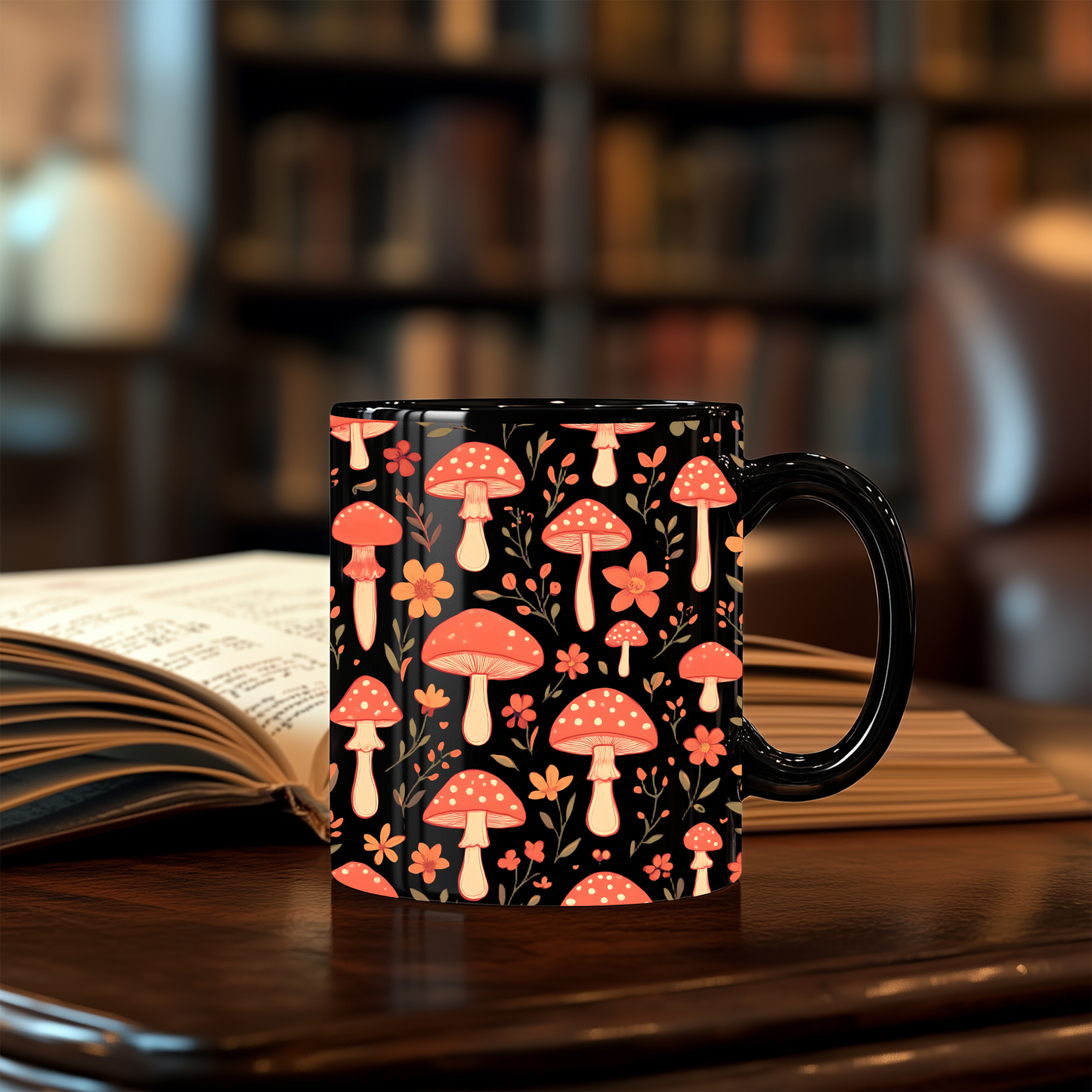 Autumnal Red Mushroom Mug, Perfect for those who adore a touch of the extraordinary in their mushrooms mug collection.