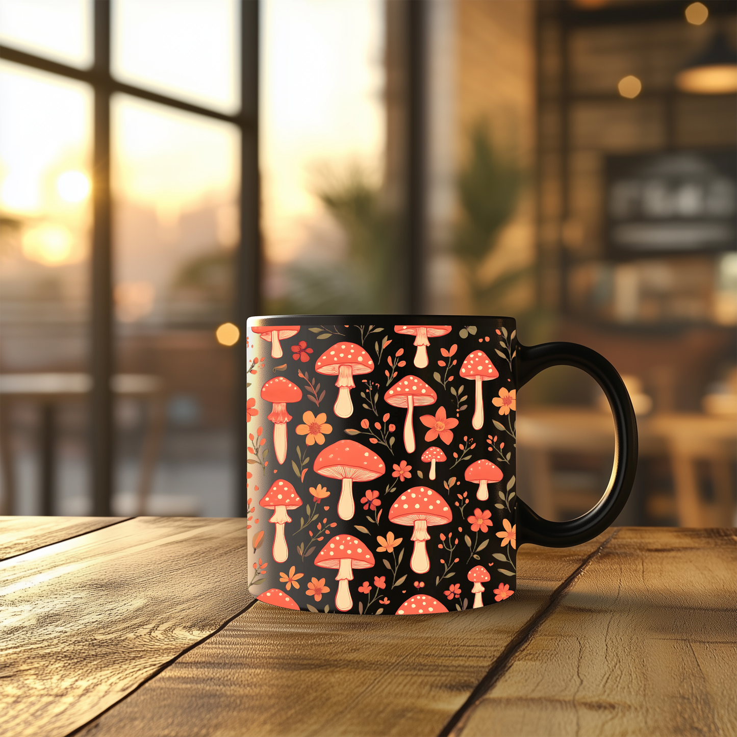Autumnal Red Mushroom Mug, Perfect for those who adore a touch of the extraordinary in their mushrooms mug collection.