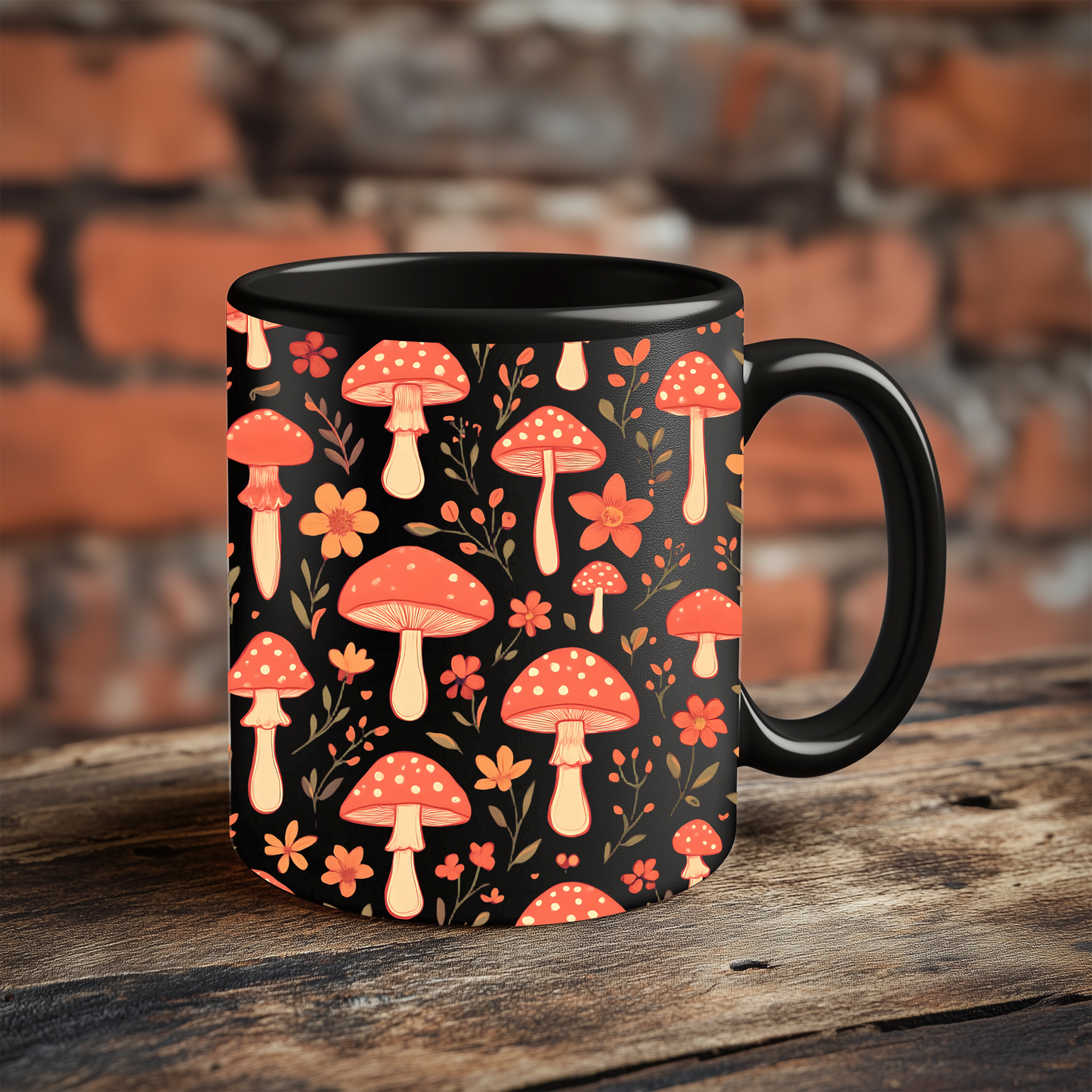 Autumnal Red Mushroom Mug, Perfect for those who adore a touch of the extraordinary in their mushrooms mug collection.
