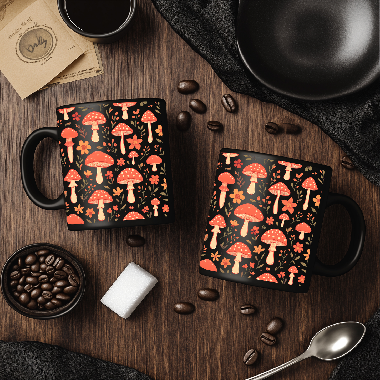Autumnal Red Mushroom Mug, Perfect for those who adore a touch of the extraordinary in their mushrooms mug collection.