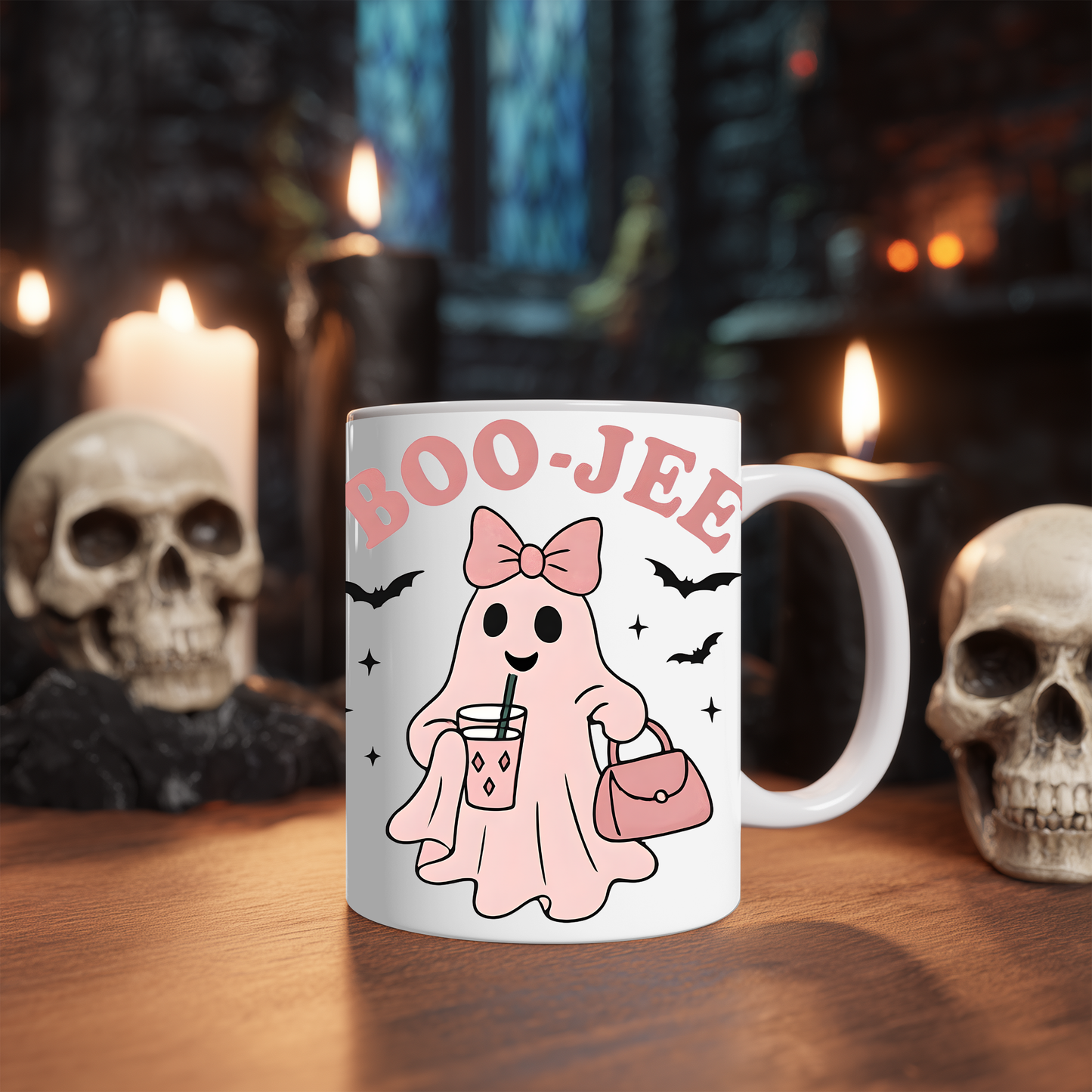 Boo jee Pink Ghosty Mug, This cute ghost mug, with its charming pink hue and playful ghostie design, transforms every sip into a magical moment.