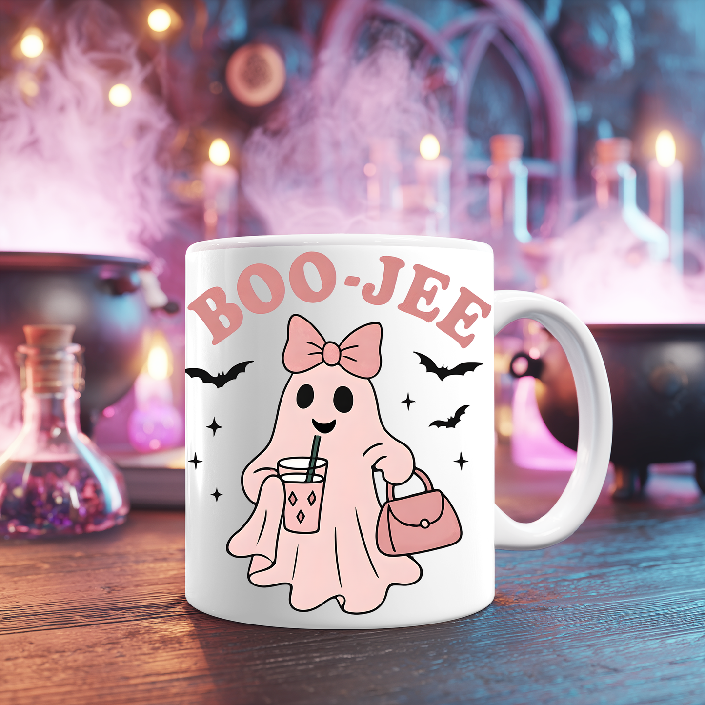 Boo jee Pink Ghosty Mug, This cute ghost mug, with its charming pink hue and playful ghostie design, transforms every sip into a magical moment.