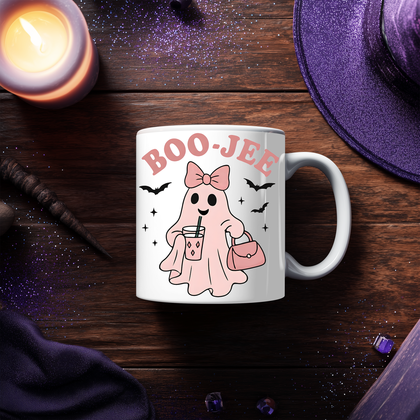Boo jee Pink Ghosty Mug, This cute ghost mug, with its charming pink hue and playful ghostie design, transforms every sip into a magical moment.