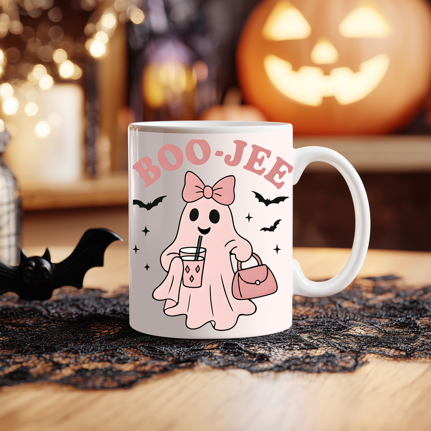 Boo jee Pink Ghosty Mug, This cute ghost mug, with its charming pink hue and playful ghostie design, transforms every sip into a magical moment.