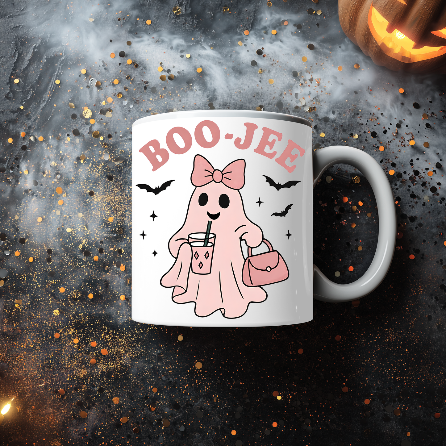 Boo jee Pink Ghosty Mug, This cute ghost mug, with its charming pink hue and playful ghostie design, transforms every sip into a magical moment.