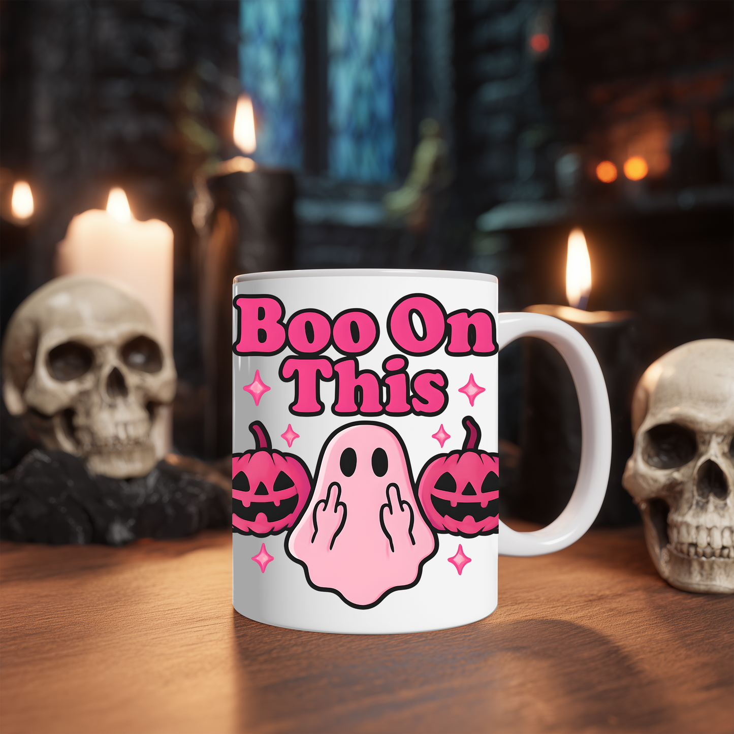 Boo On This Pink Ghosty Halloween Mug, whimsical blend where charm meets spooktacular fun.
