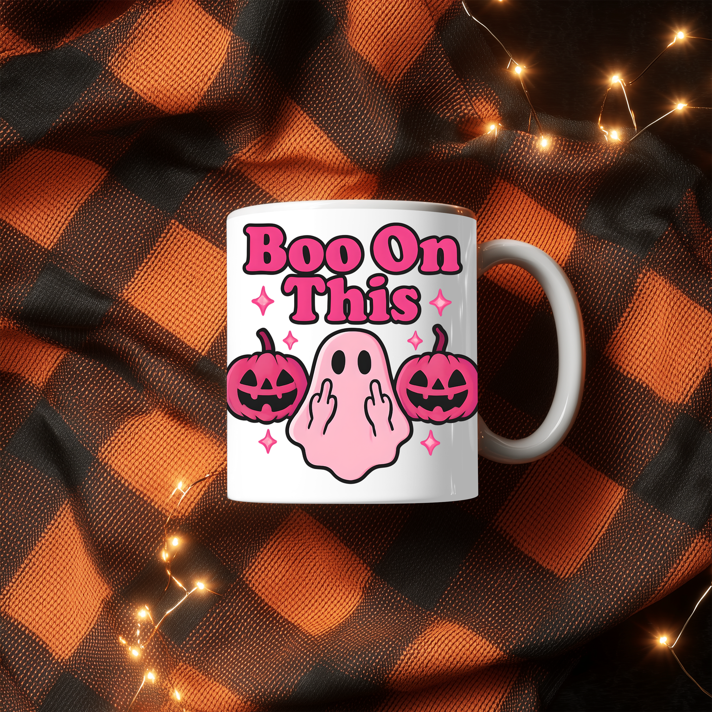 Boo On This Pink Ghosty Halloween Mug, whimsical blend where charm meets spooktacular fun.