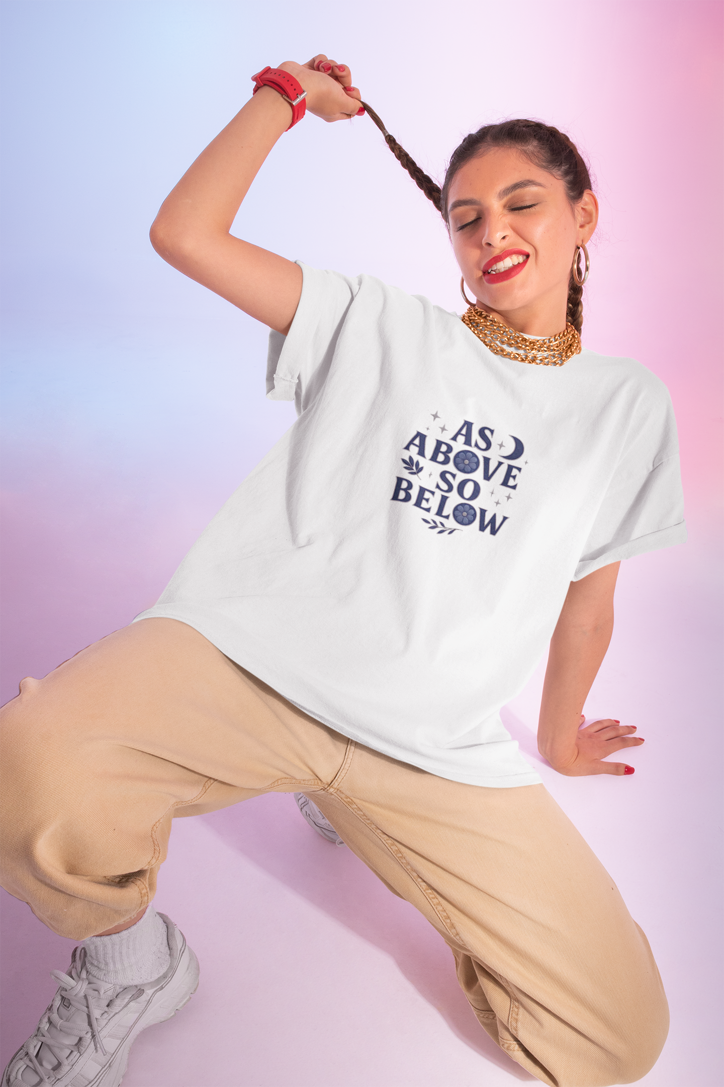 As Above So Below T-shirt, a harmonious blend of mystical charm and celestial vibes. Crafted for those who appreciate pagan clothing and witchy aesthetics.