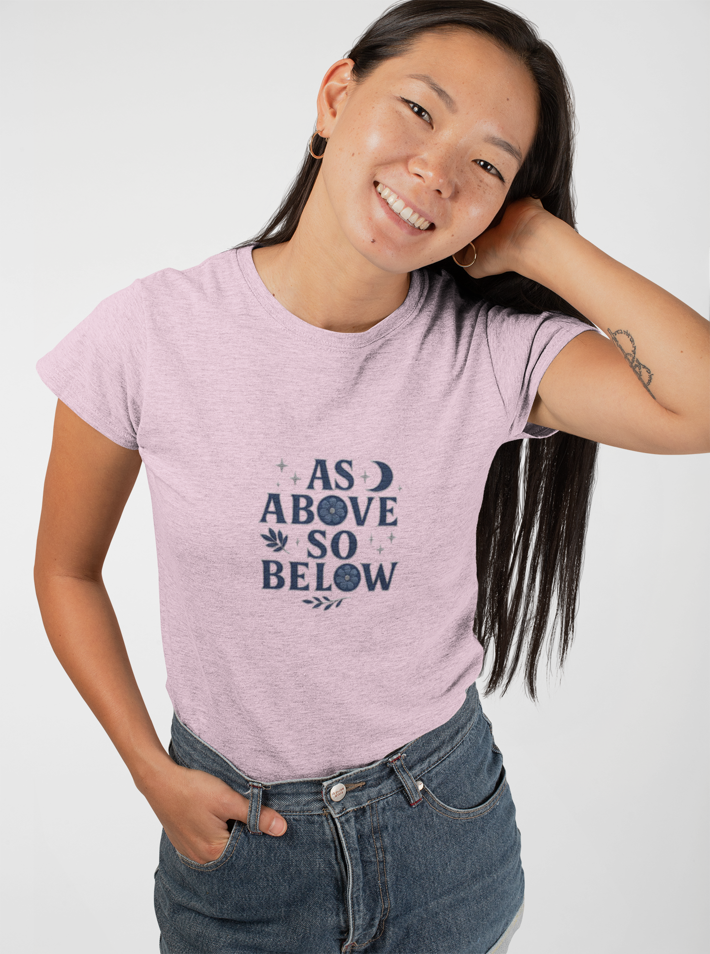As Above So Below T-shirt, a harmonious blend of mystical charm and celestial vibes. Crafted for those who appreciate pagan clothing and witchy aesthetics.
