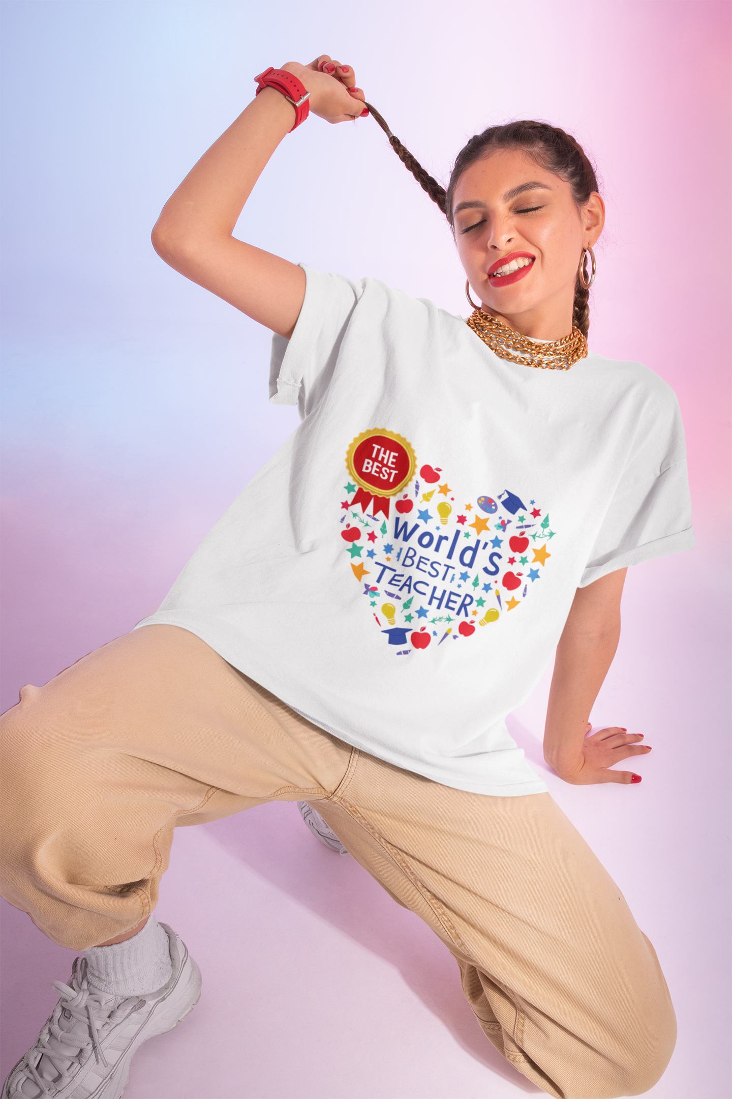World's Best Teacher Cotton Tee - Designed to celebrate educators, this tee radiates warmth and positivity, making it a perfect gift for Teacher Appreciation Week.