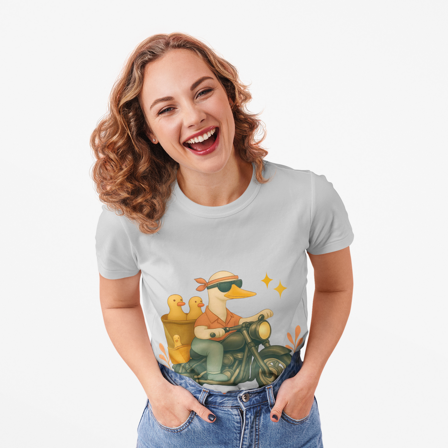 Silly Goose Biker Tee, a fun and quirky tee for those who love motorcycles and geese, silly goose fan club.