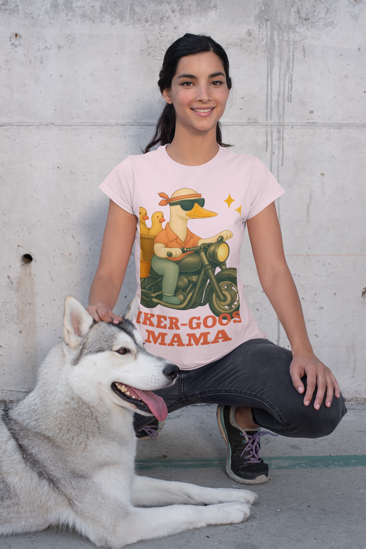 Silly Goose Biker Tee, a fun and quirky tee for those who love motorcycles and geese, silly goose fan club.