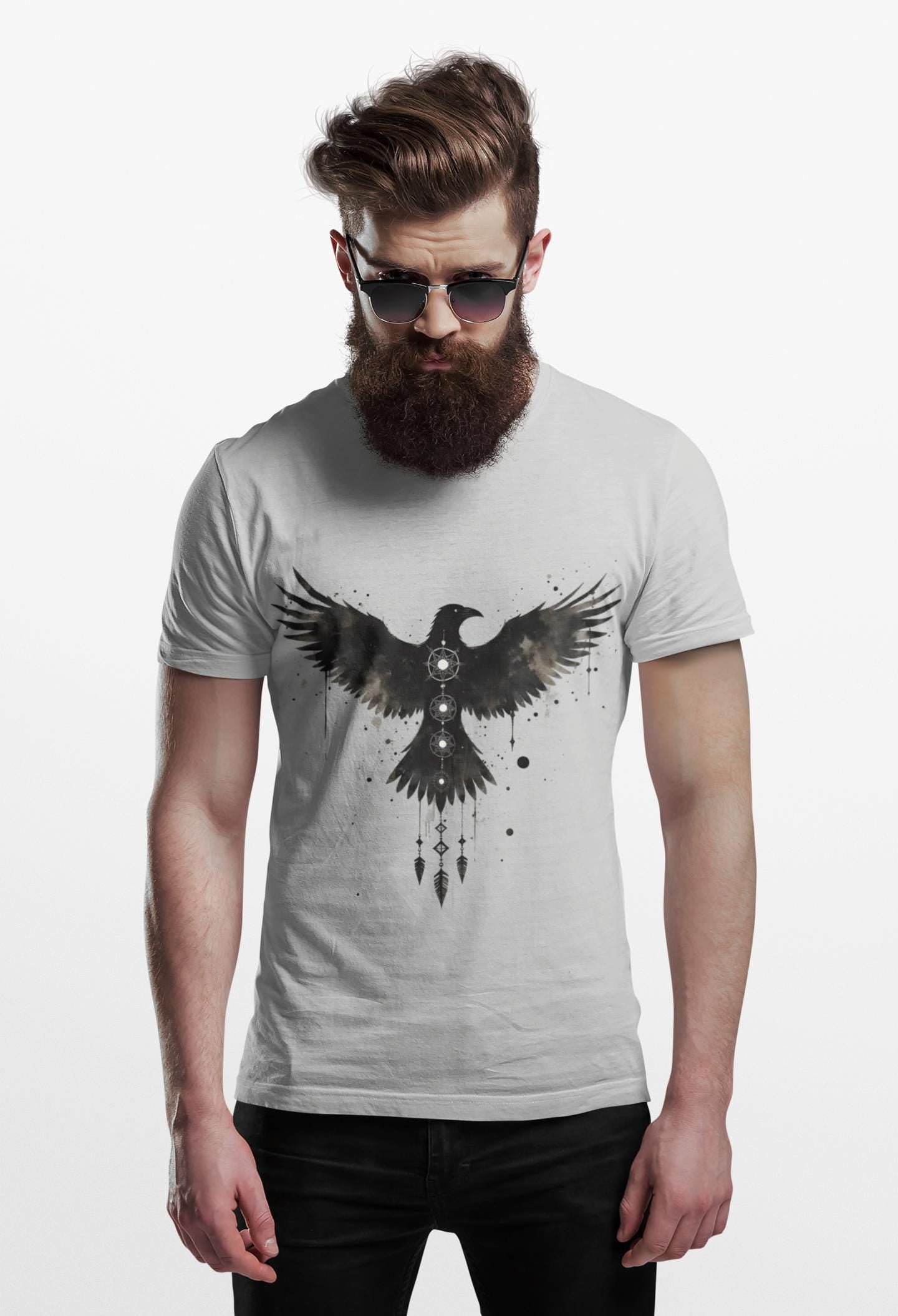 Viking Raven T-shirt, Embrace the spirit of Norse mythology with our Viking Raven T-shirt. This raven shirt captures the essence of Viking art.