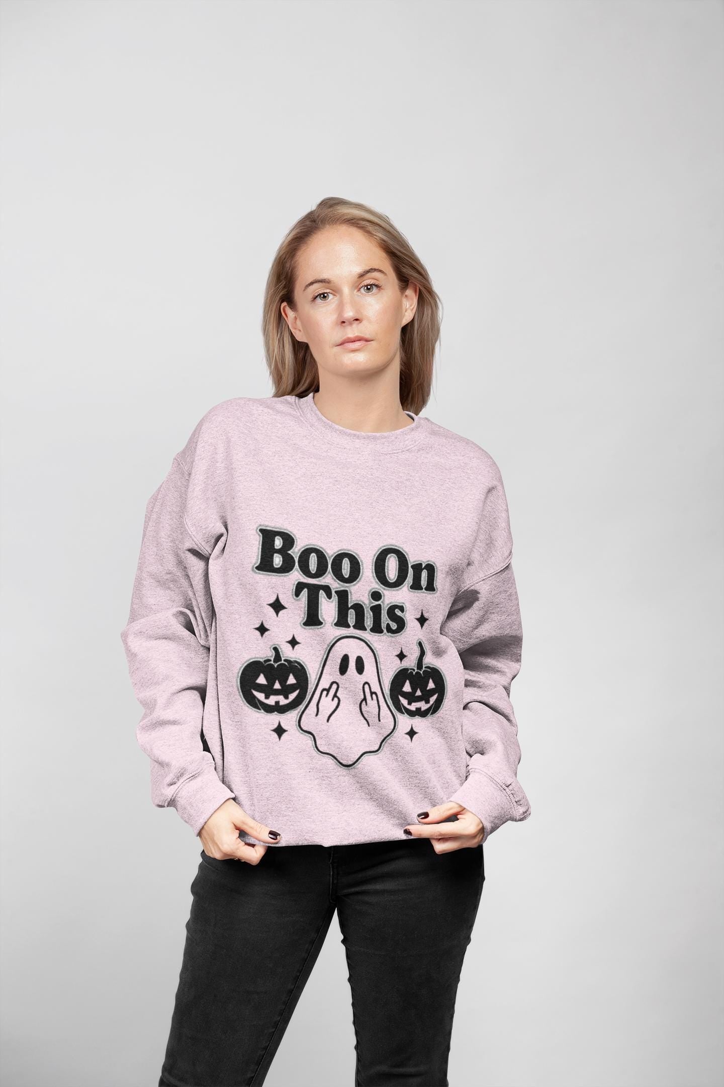 Boo on This Ghosty Sweatshirt, Step into the spirit of the season with our 'Boo on this, Ghosty Sweatshirt', a whimsical blend of warmth and ghost humor.