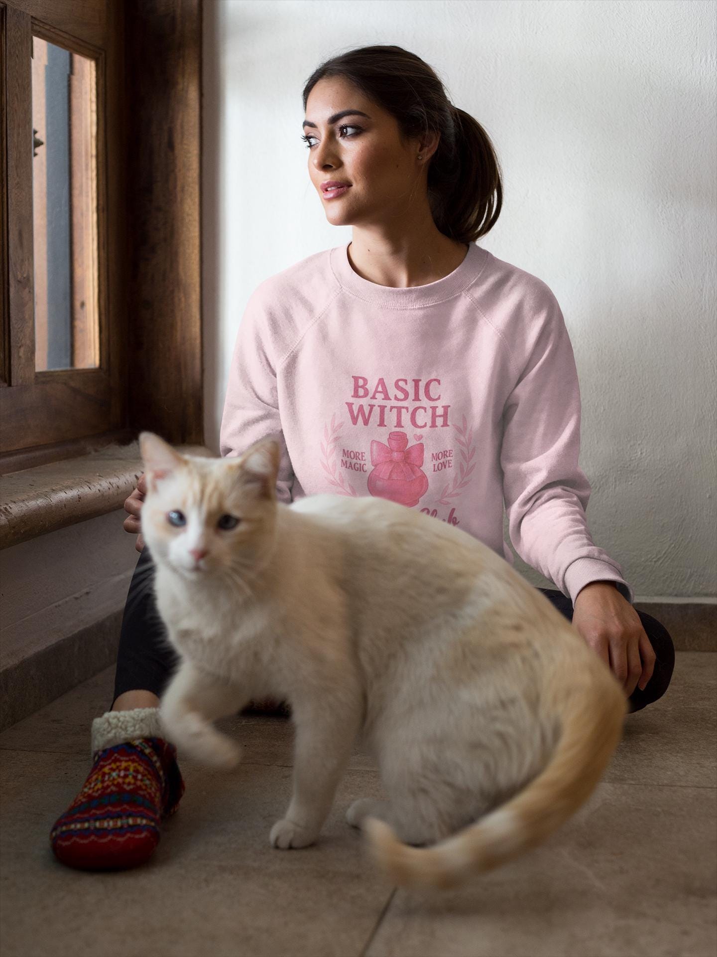 Basic Witch Potions Club Sweatshirt, This witchy sweatshirt exudes autumnal charm with its soft fabric that’s perfect for sweater weather, and features a whimsical potion bottle design reminiscent of a witches brew.