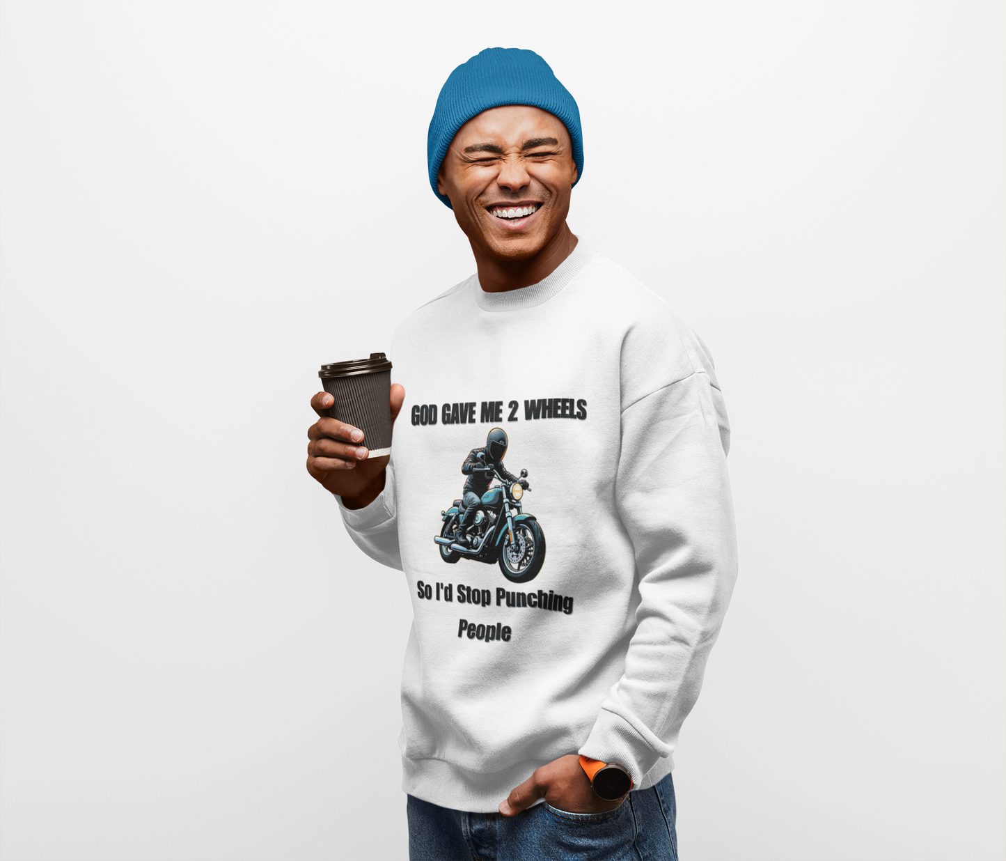 God Gave Me 2 Wheels Sweatshirt, The light-hearted motorcycling-themed graphic adds a fun twist, making it the perfect companion for casual outings or bike rides.