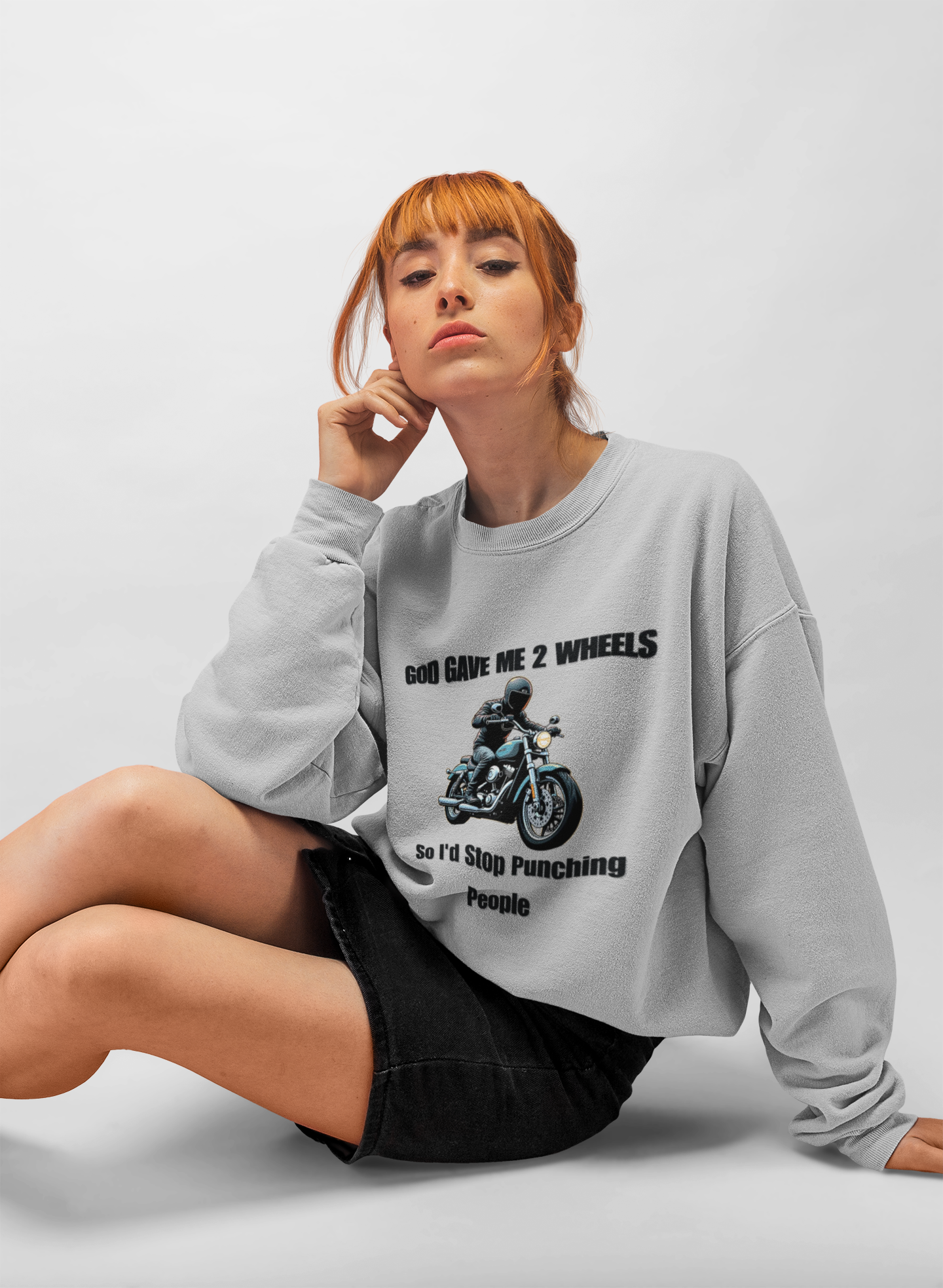 God Gave Me 2 Wheels Sweatshirt, The light-hearted motorcycling-themed graphic adds a fun twist, making it the perfect companion for casual outings or bike rides.