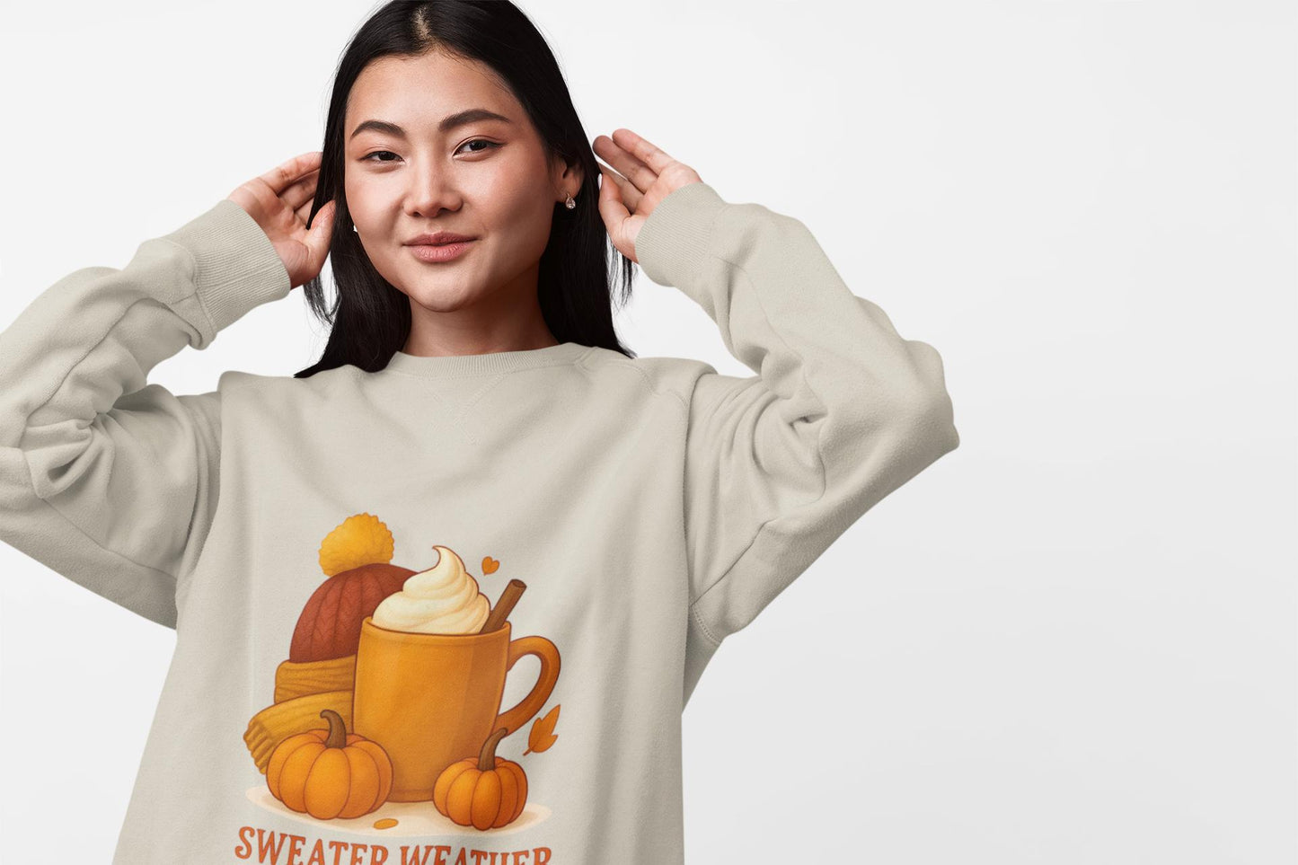Sweater Weather Autumn Sweatshirt, This autumnal jumper captures the essence of crisp days with its inviting softness, perfect for sipping on a pumpkin spice latte.