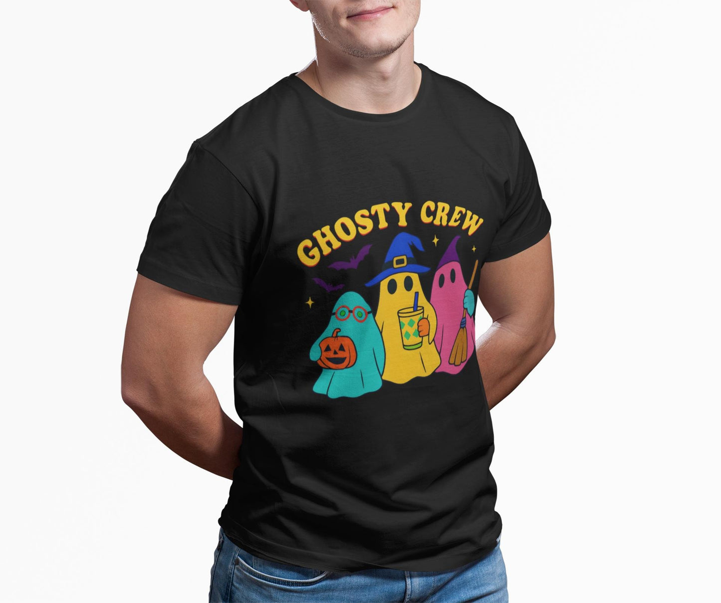 Ghostly Crew Tee, This tee is ideal for individuals who love to share in the holiday spirit, making it a wonderful gift for friends, family, or even yourself.