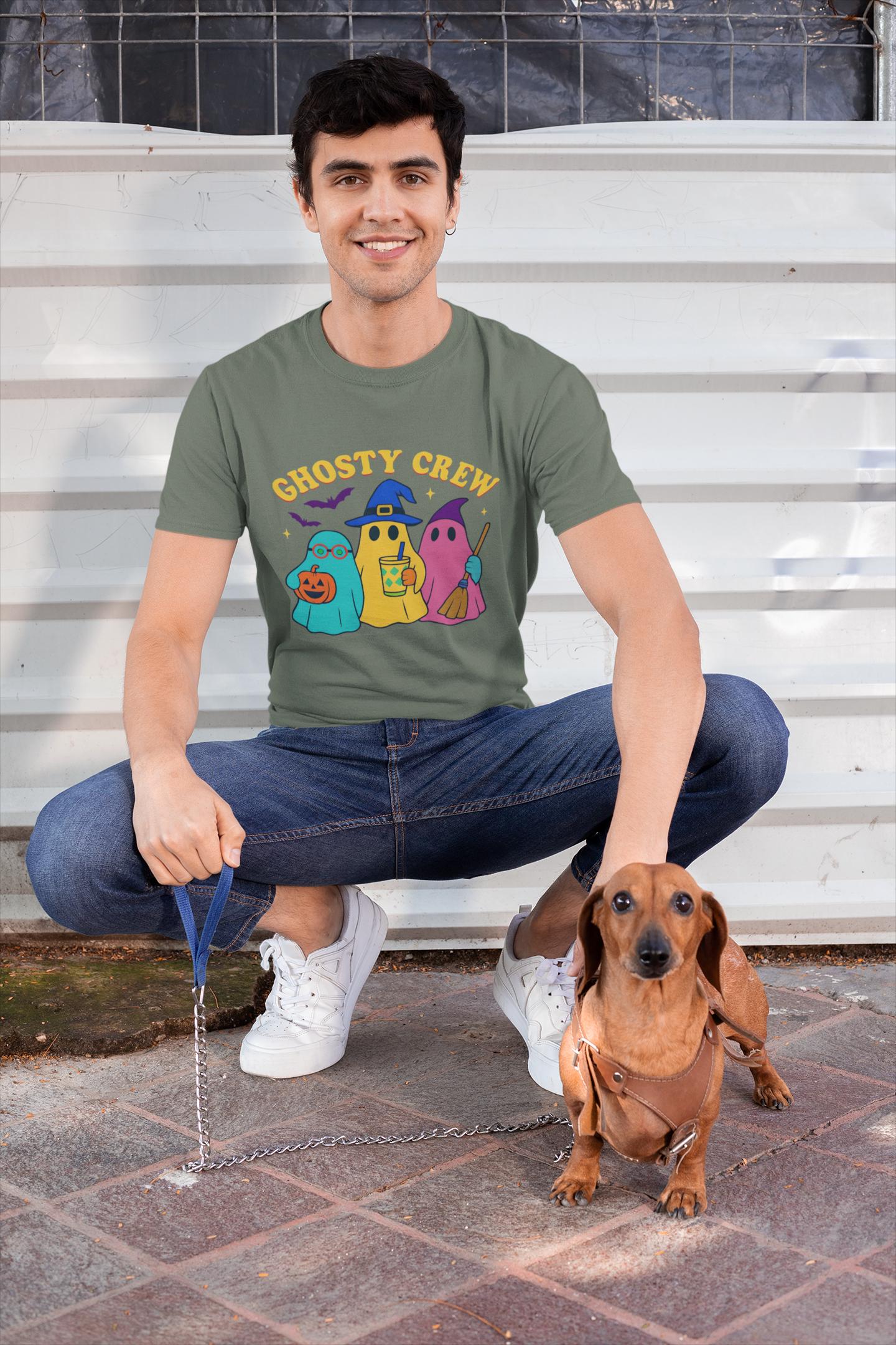 Ghostly Crew Tee, This tee is ideal for individuals who love to share in the holiday spirit, making it a wonderful gift for friends, family, or even yourself.