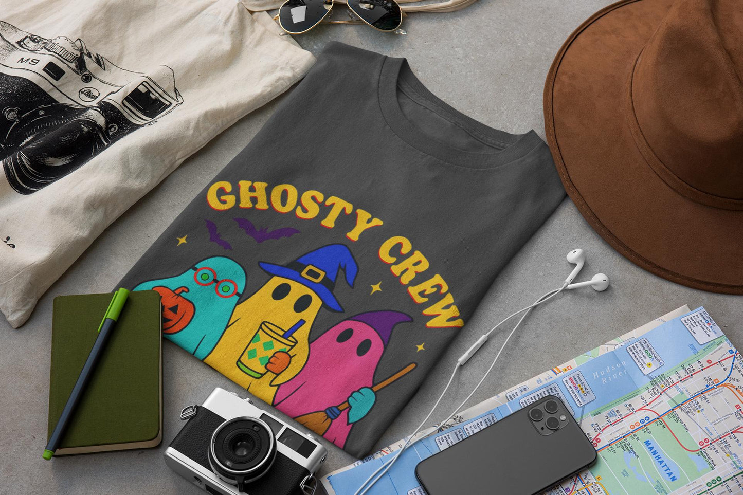Ghostly Crew Tee, This tee is ideal for individuals who love to share in the holiday spirit, making it a wonderful gift for friends, family, or even yourself.