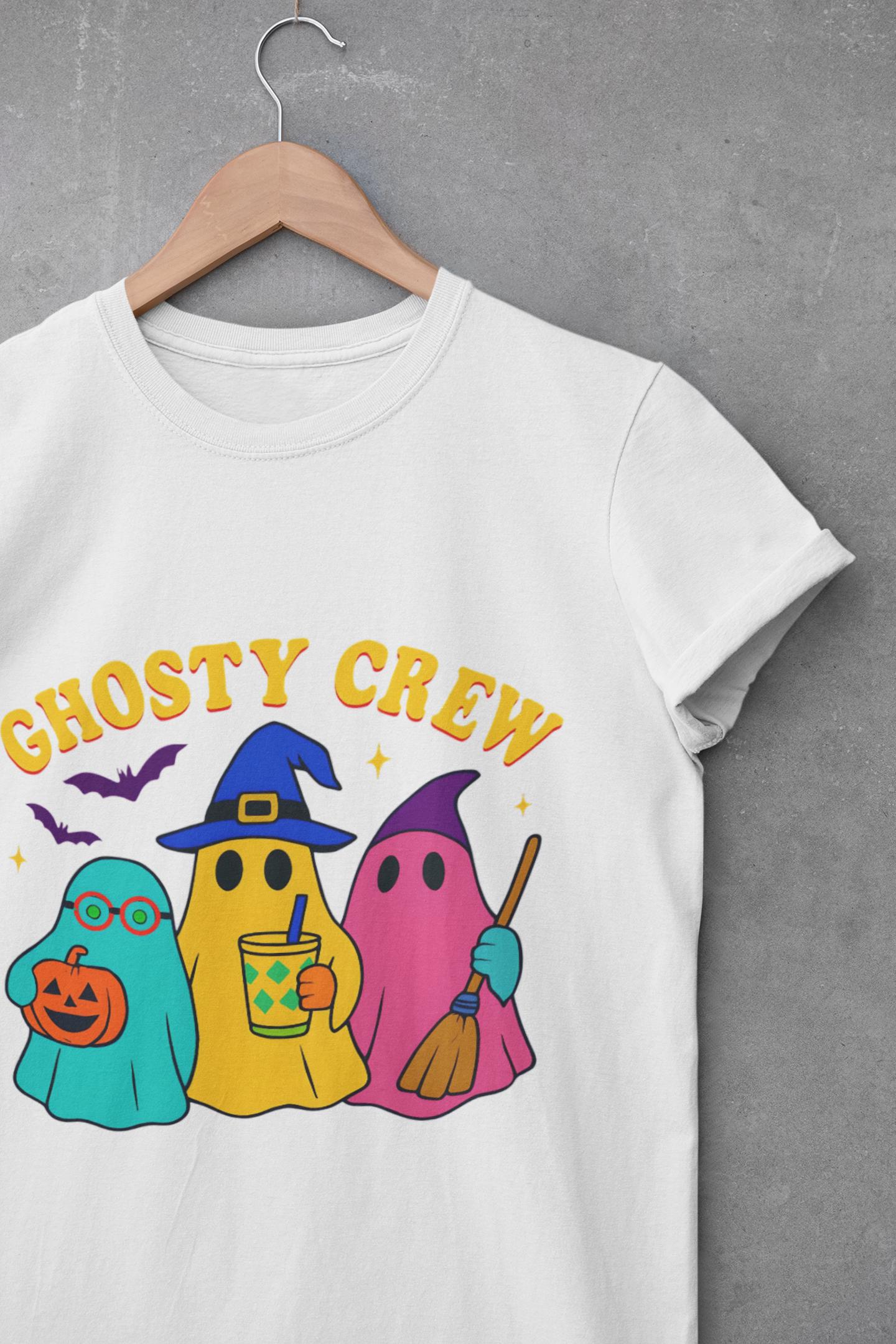 Ghostly Crew Tee, This tee is ideal for individuals who love to share in the holiday spirit, making it a wonderful gift for friends, family, or even yourself.