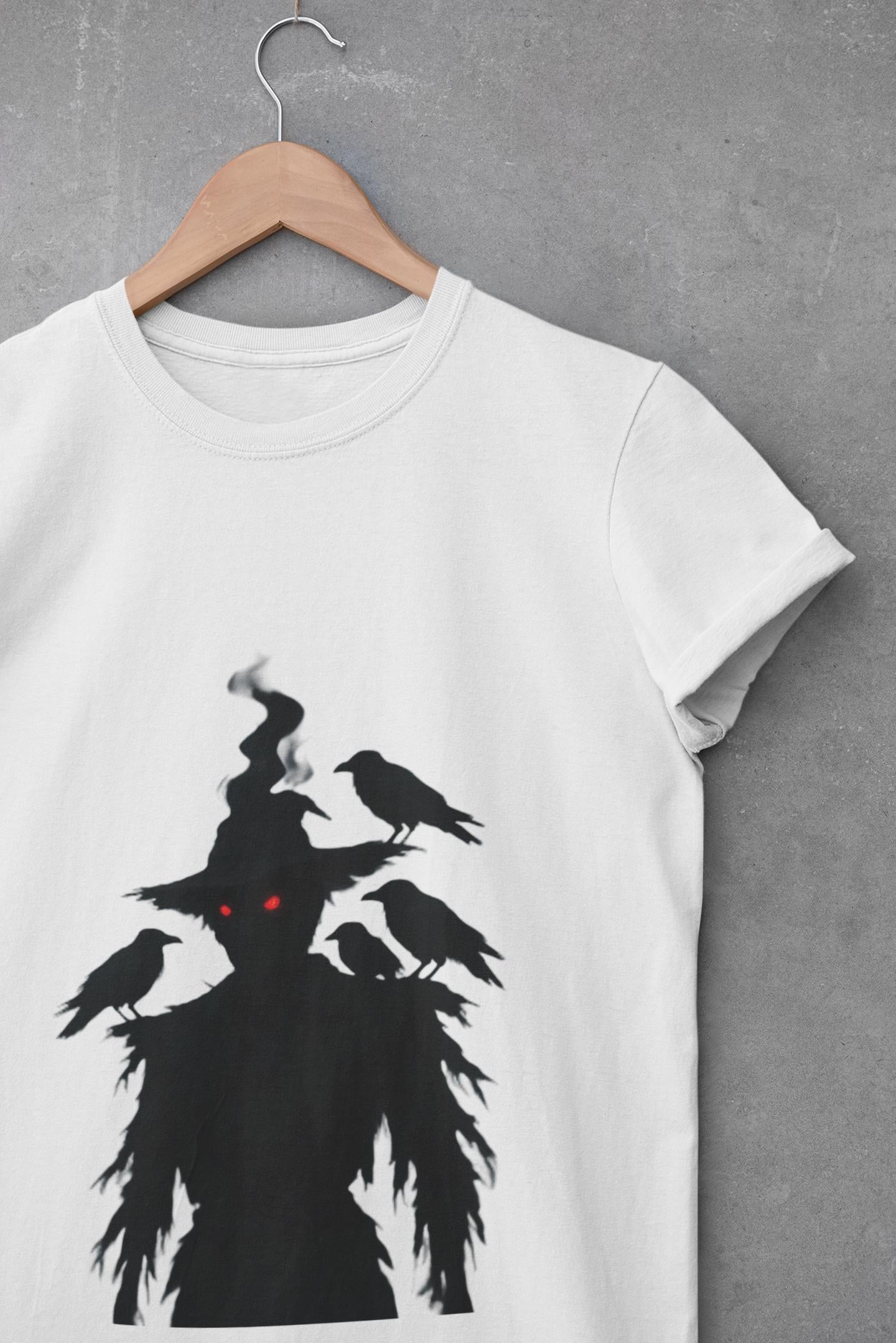 Scary Scarecrow Tee,This Halloween shirt captures the essence of the season with a mesmerizing scarecrow design, blending the line between spooky and stylish.