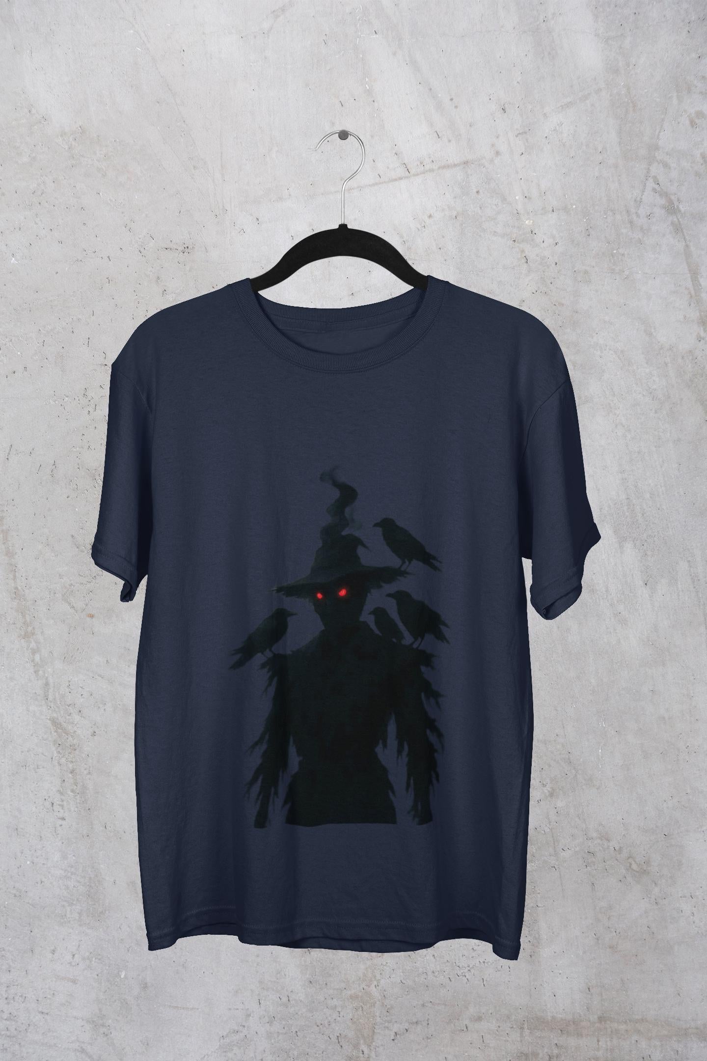 Scary Scarecrow Tee,This Halloween shirt captures the essence of the season with a mesmerizing scarecrow design, blending the line between spooky and stylish.