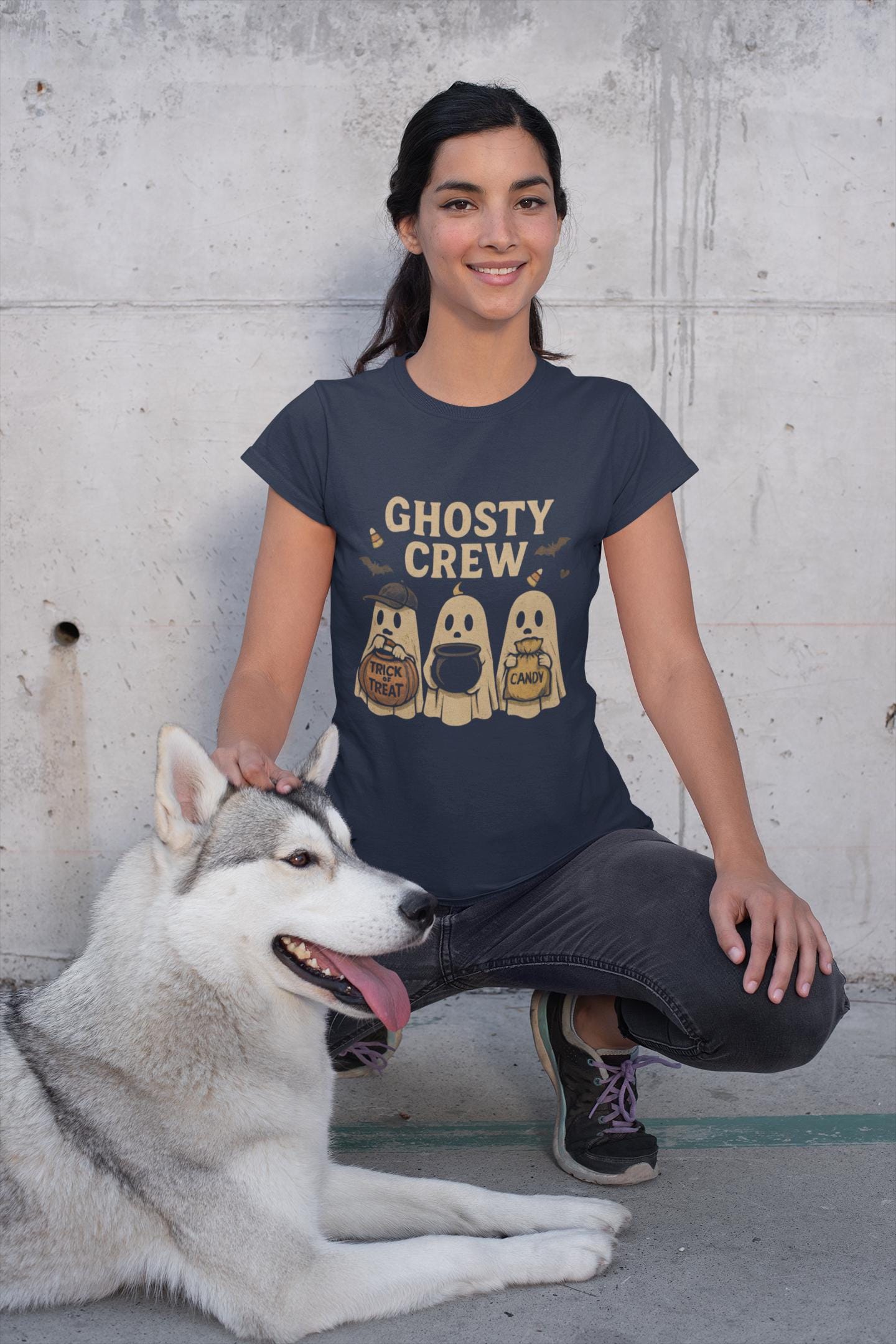 Halloween Ghosty Tee - Women's Softstyle Shirt Perfect for those who love Halloween and want to add a touch of spookiness to their wardrobe.