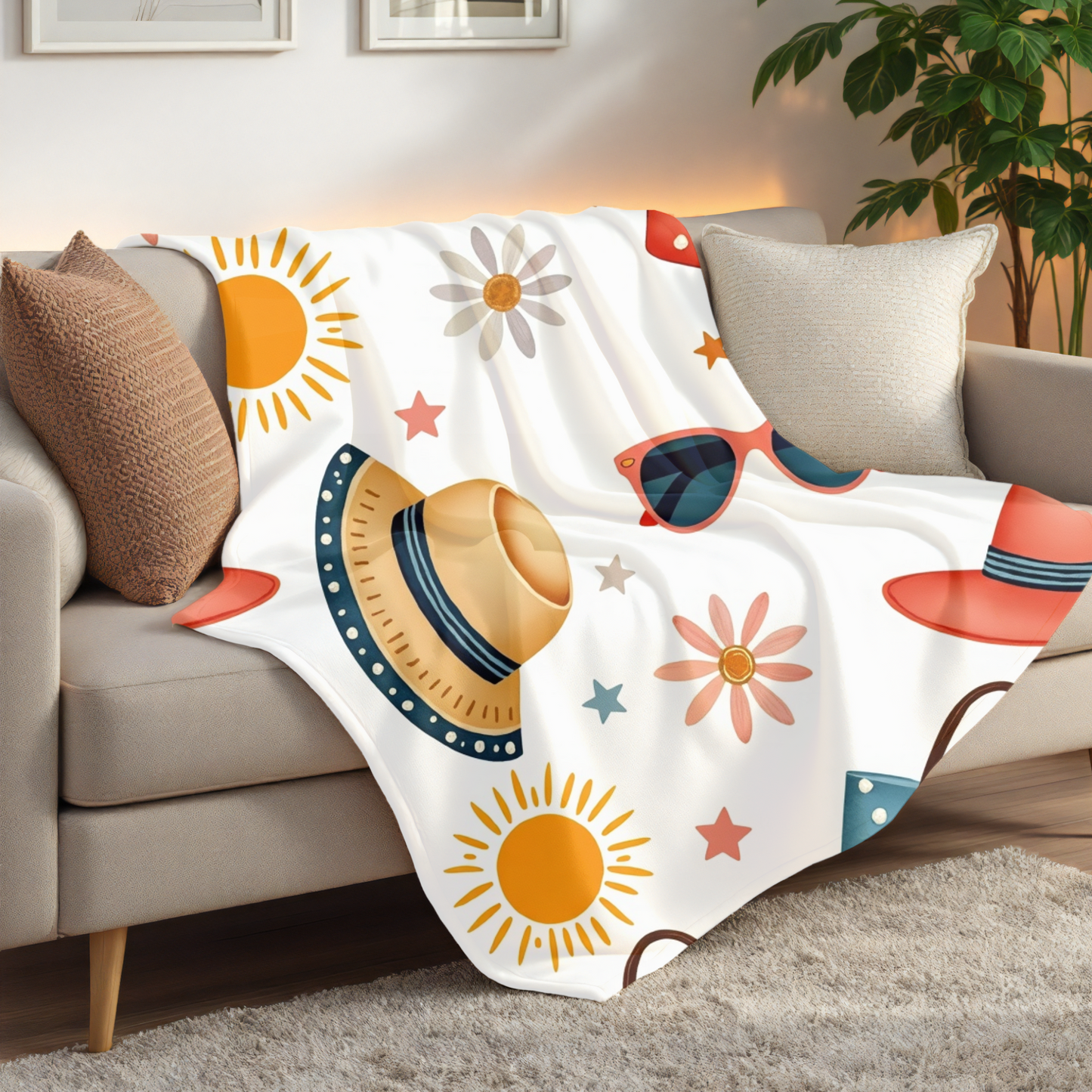 Summer Vibe Fleece Blanket | Perfect for cozying up on chilly nights, this blanket brings a vibrant touch to your living space.