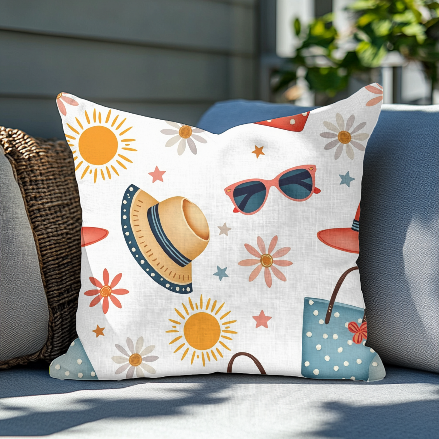 Sunny Day Square Pillow, bring a playful touch to any space. Its bright colours and fun patterns create a cheerful atmosphere.