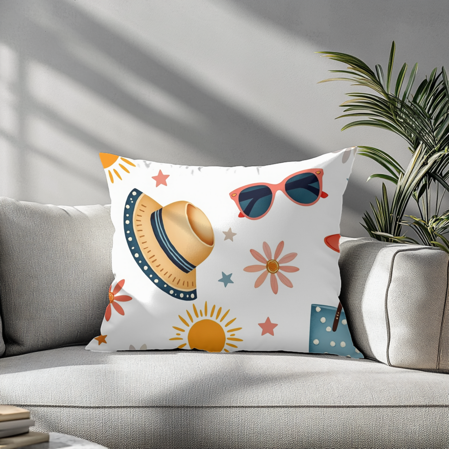 Sunny Day Square Pillow, bring a playful touch to any space. Its bright colours and fun patterns create a cheerful atmosphere.