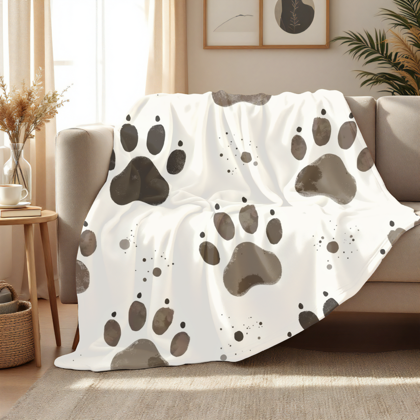 Plush Pet Paw Blanket, perfect for cozy nights in or lazy afternoons on the sofa. The vibrant print adds a playful touch to any room, making it an ideal addition to your home decor.