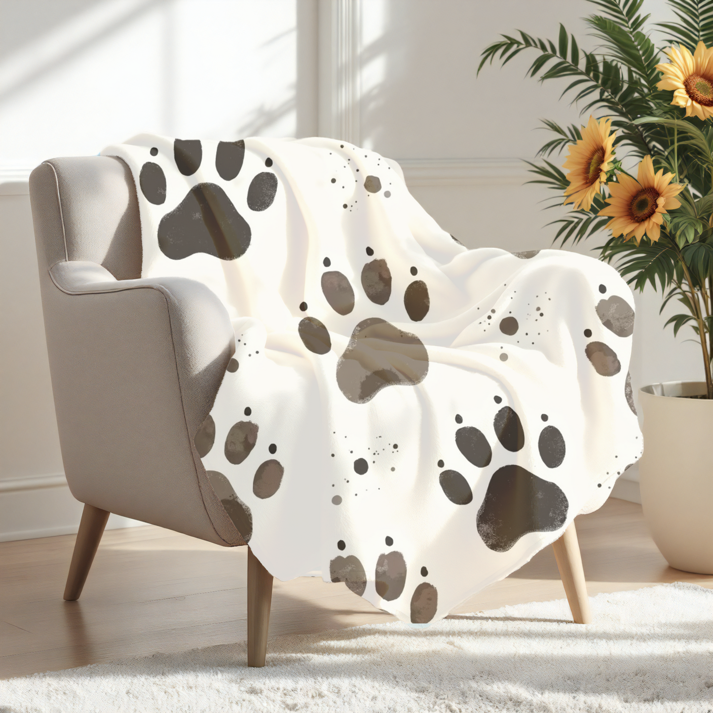 Plush Pet Paw Blanket, perfect for cozy nights in or lazy afternoons on the sofa. The vibrant print adds a playful touch to any room, making it an ideal addition to your home decor.