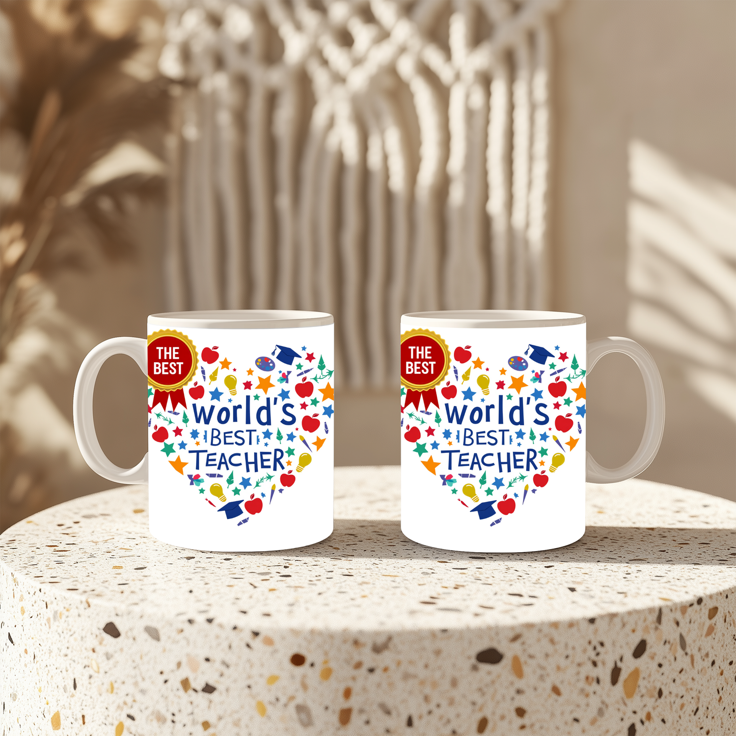 World's Best Teacher Mug - Ideal for teachers, students, or parents looking to show gratitude, it makes a thoughtful gift for Teacher Appreciation Week, end-of-year celebrations, or just-because moments.
