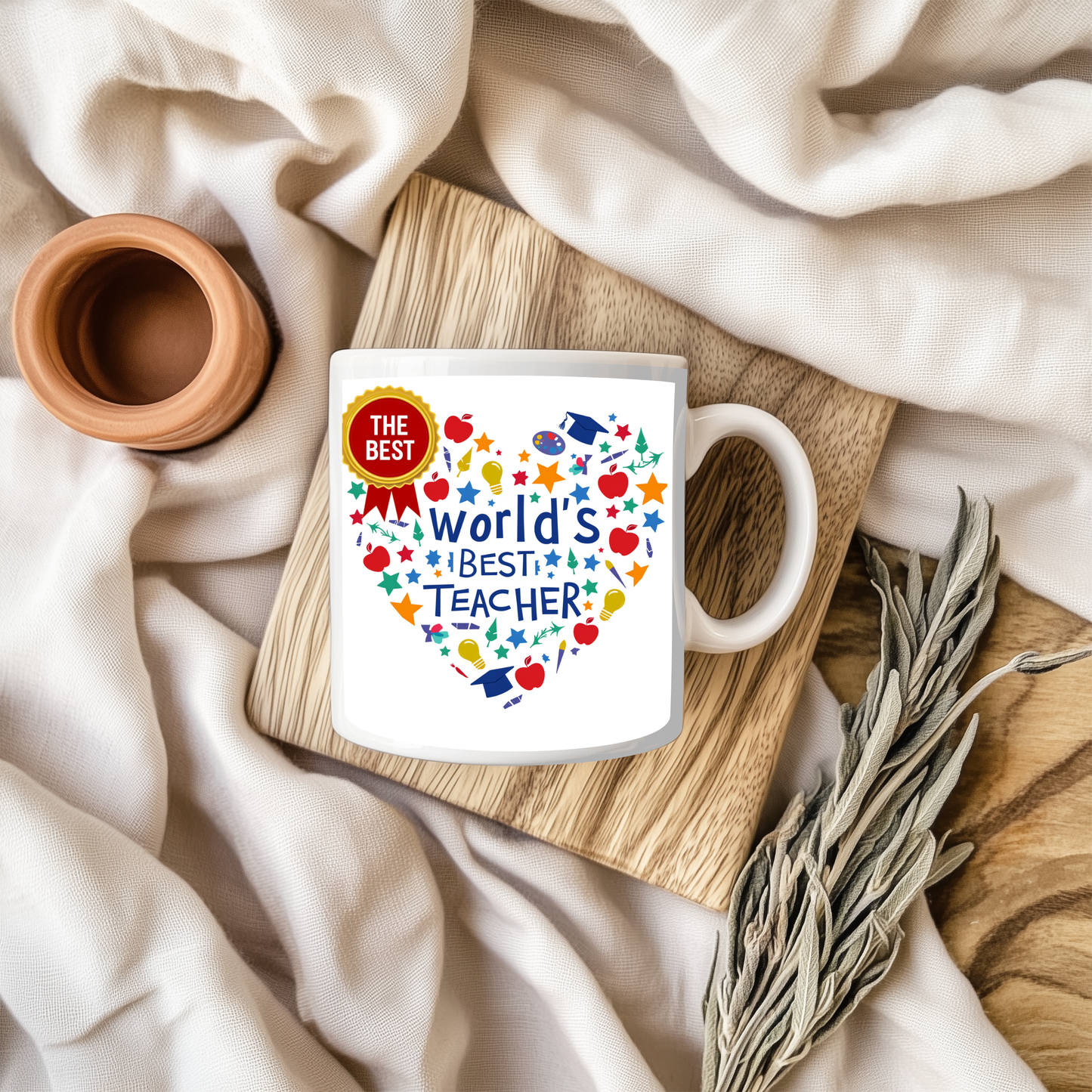 World's Best Teacher Mug - Ideal for teachers, students, or parents looking to show gratitude, it makes a thoughtful gift for Teacher Appreciation Week, end-of-year celebrations, or just-because moments.