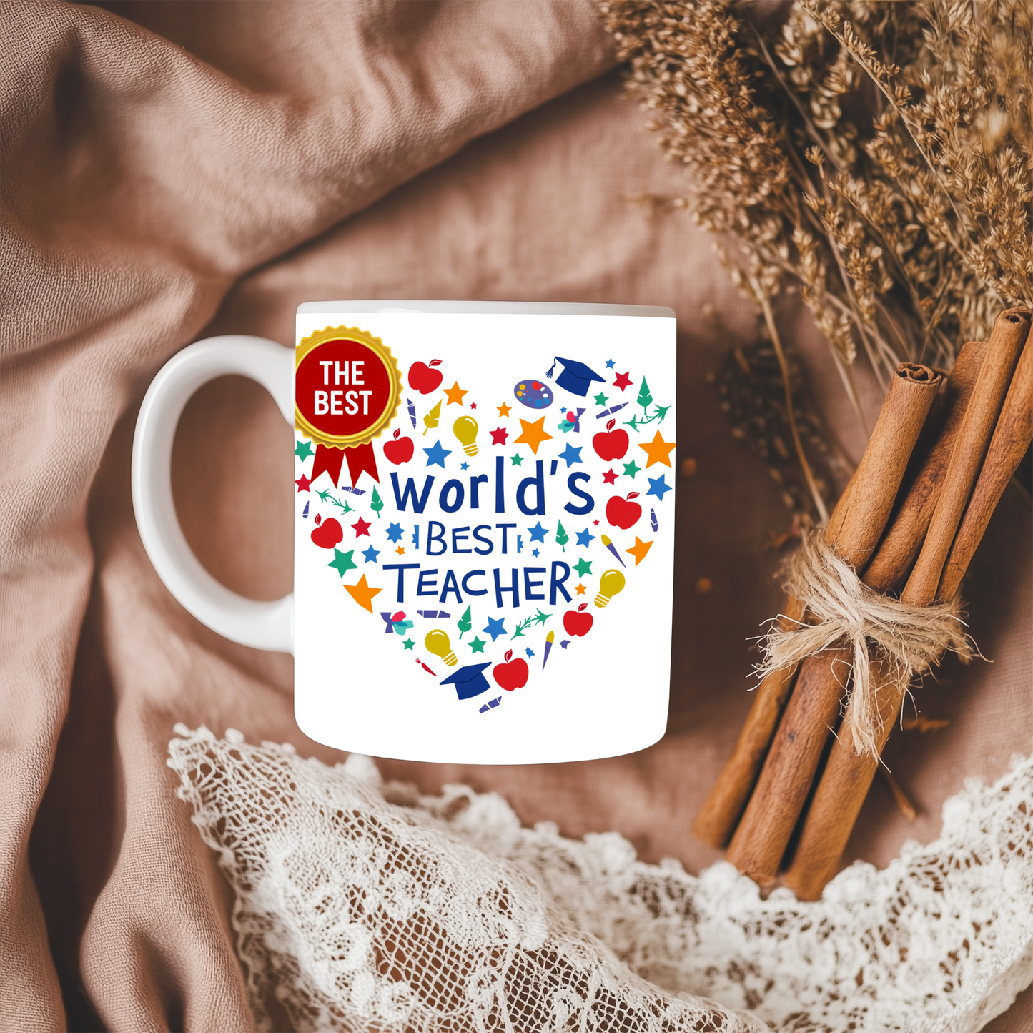 World's Best Teacher Mug - Ideal for teachers, students, or parents looking to show gratitude, it makes a thoughtful gift for Teacher Appreciation Week, end-of-year celebrations, or just-because moments.